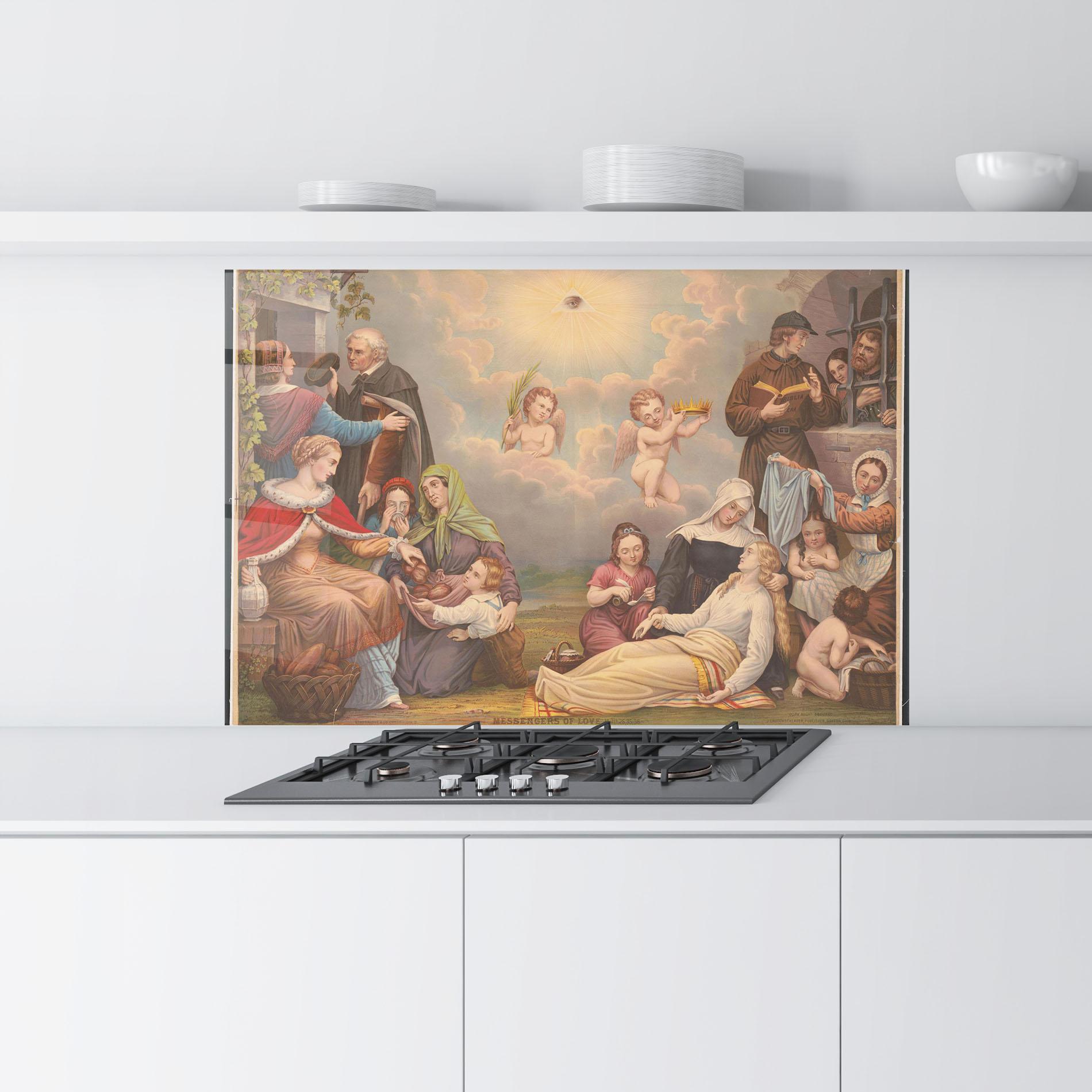 Panou Sticla Bucatarie Jesus Old Painting mockup 9