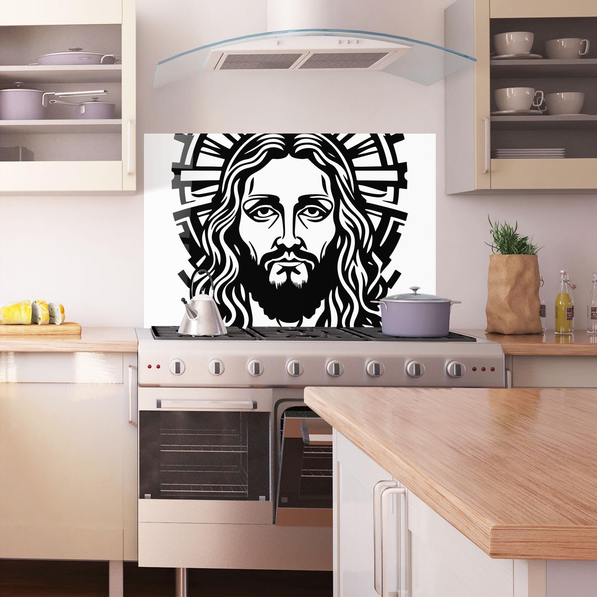 Panou Sticla Bucatarie Black Line Jesus mockup 1