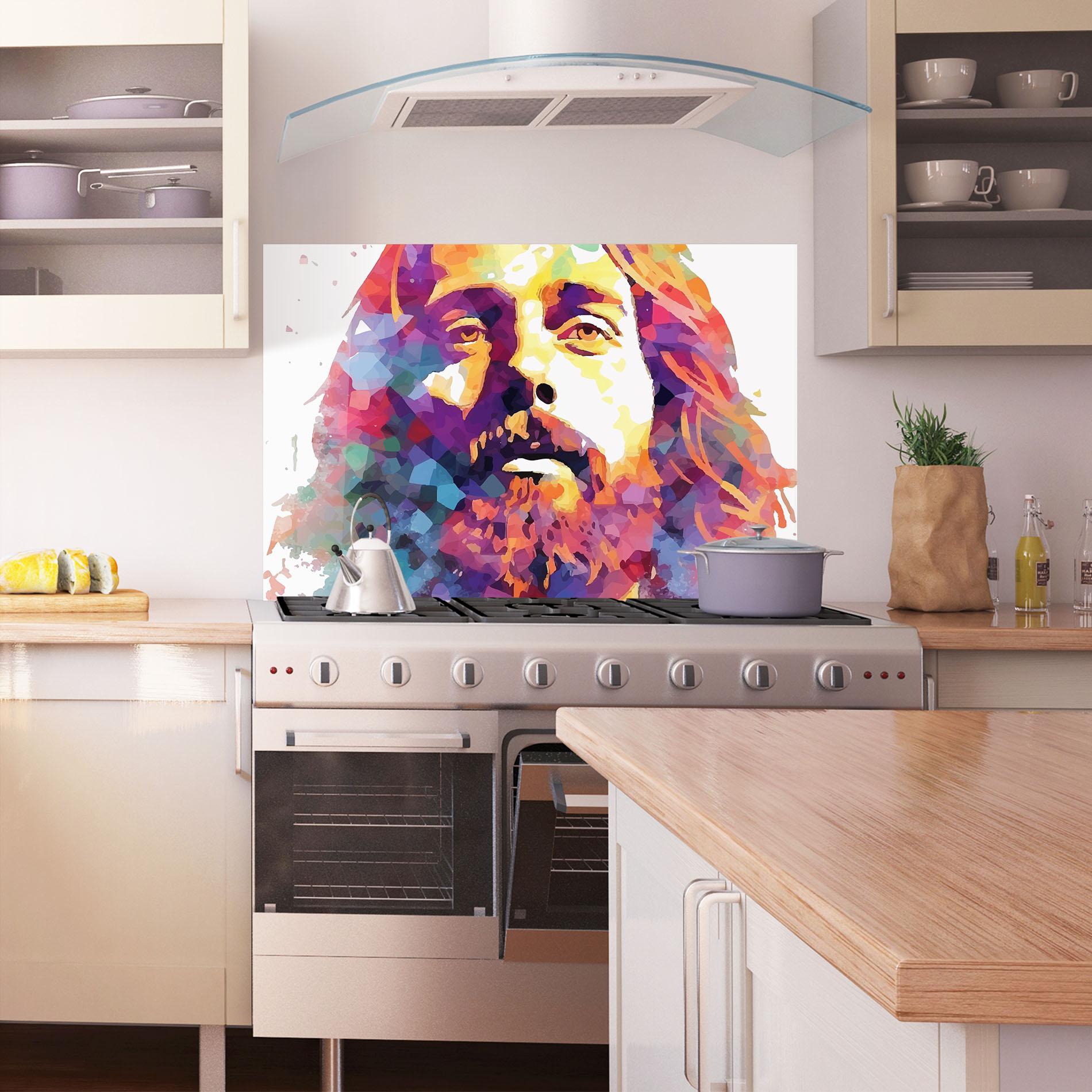 Panou Sticla Bucatarie Colorful Light Jesus mockup 1