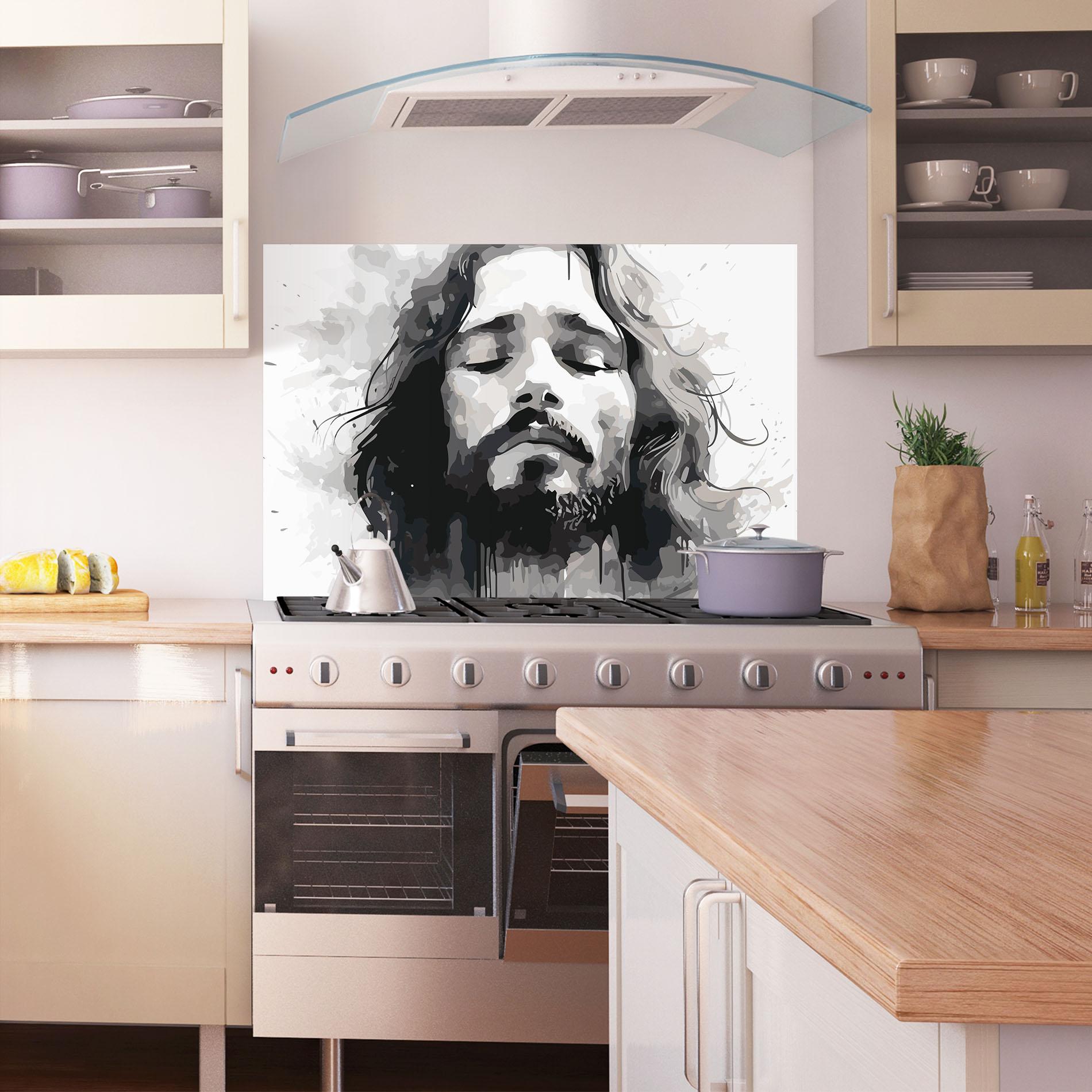 Panou Sticla Bucatarie Jesus Ink Art mockup 1