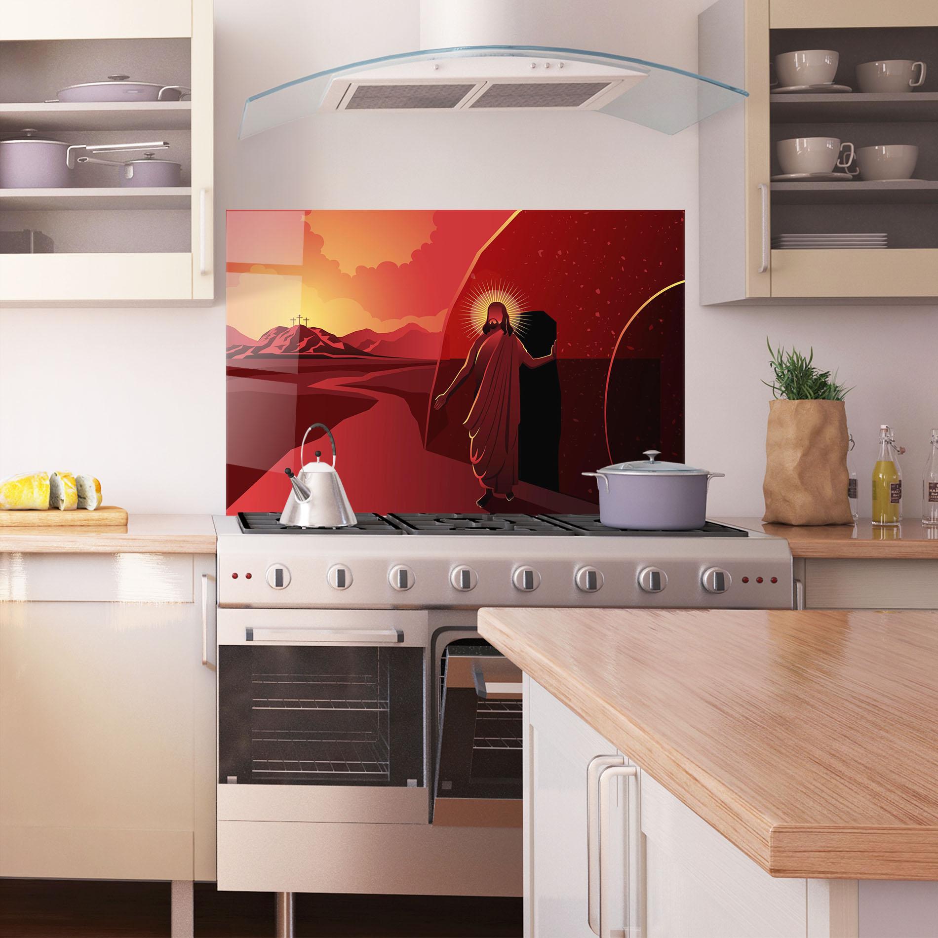 Panou Sticla Bucatarie Jesus Rises mockup 1