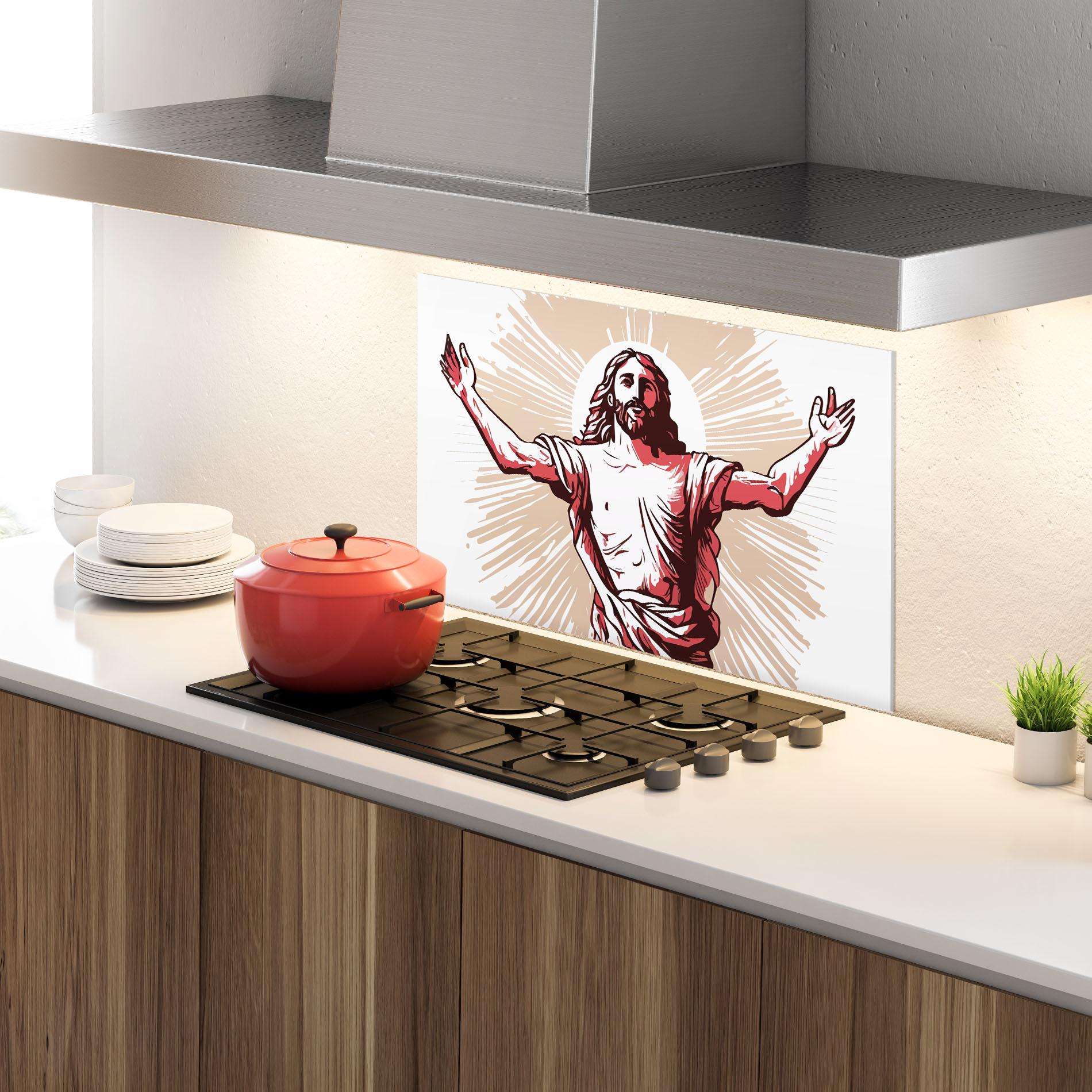 Panou Sticla Bucatarie Artistic Jesus mockup 4