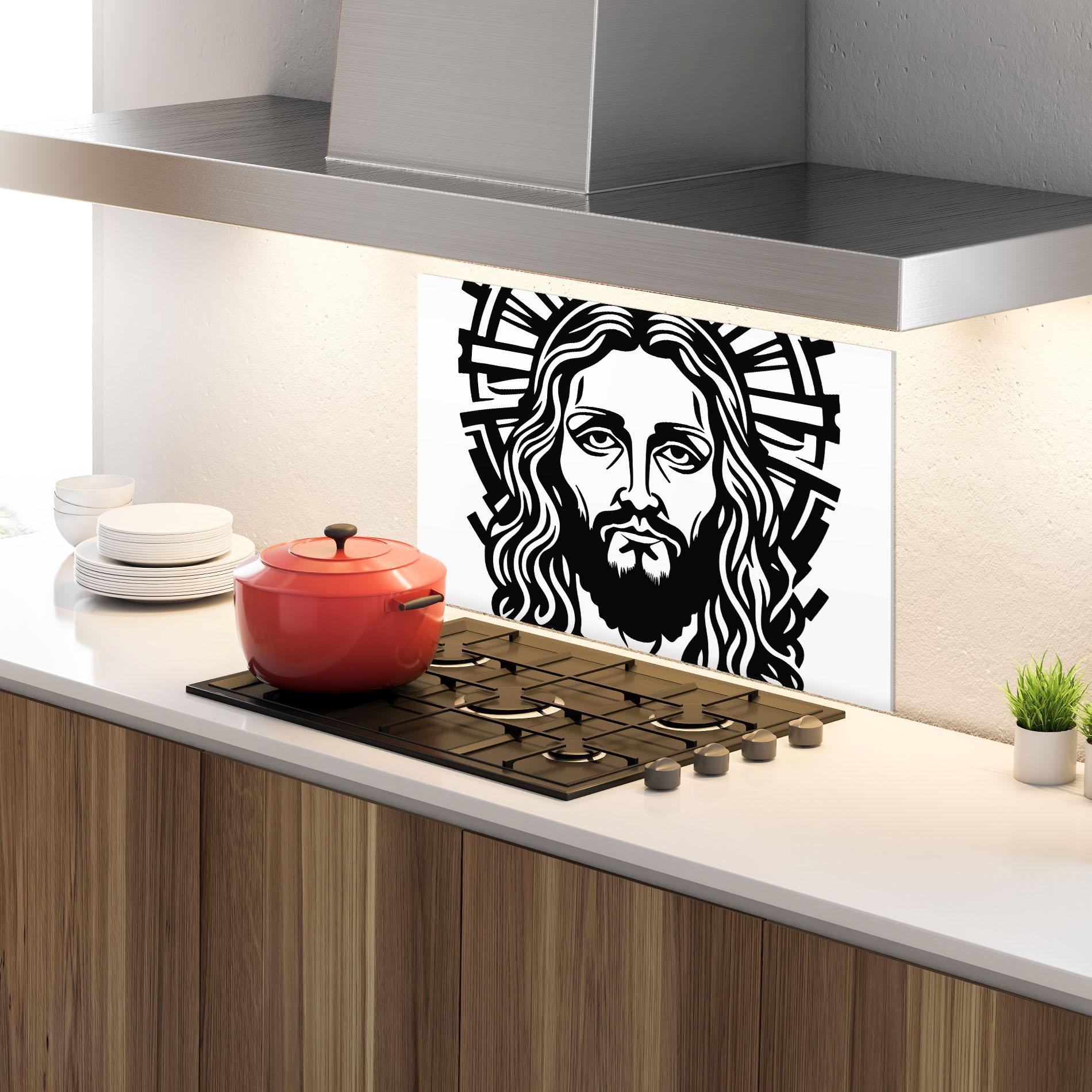 Panou Sticla Bucatarie Black Line Jesus mockup 4