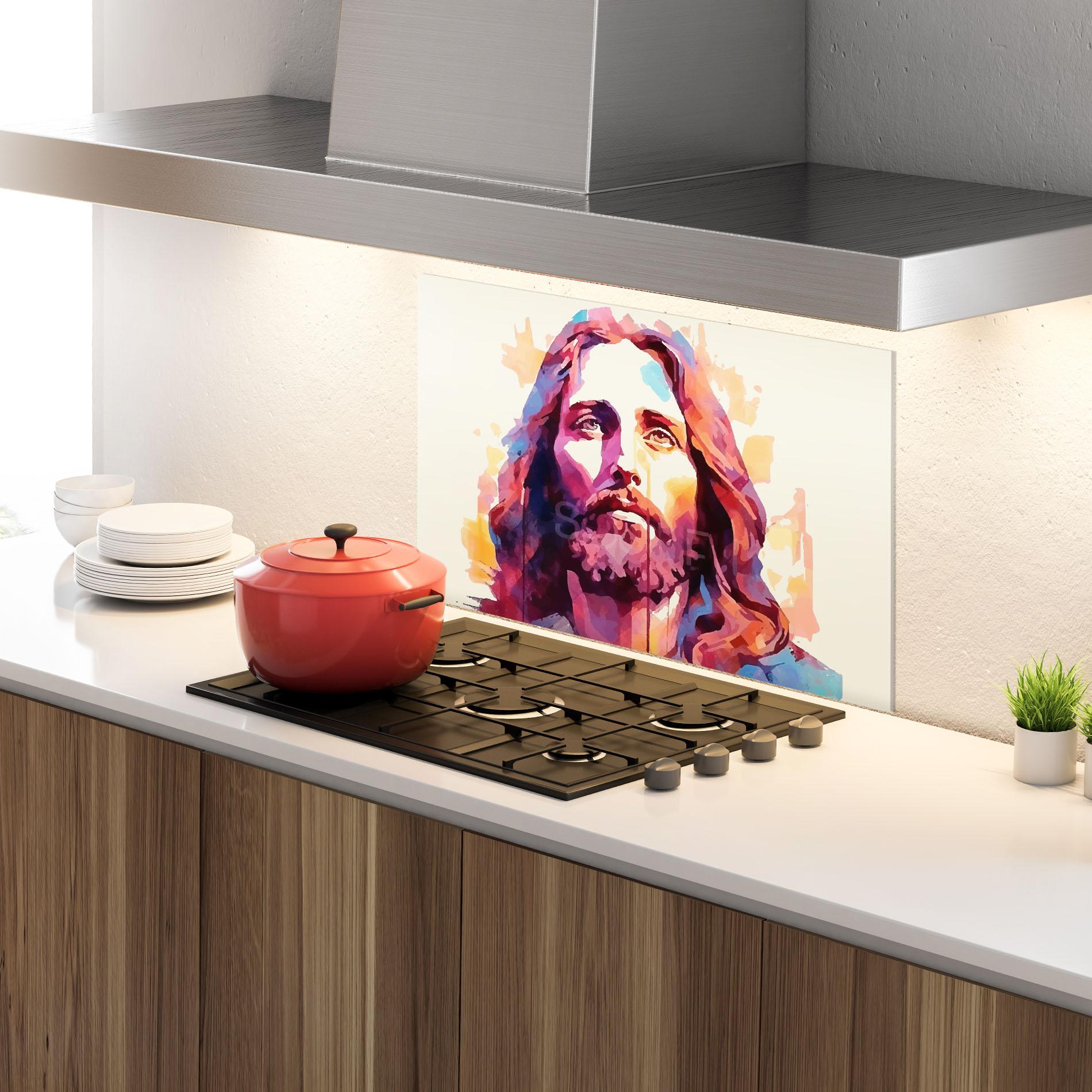 Panou Sticla Bucatarie Color Jesus mockup 4