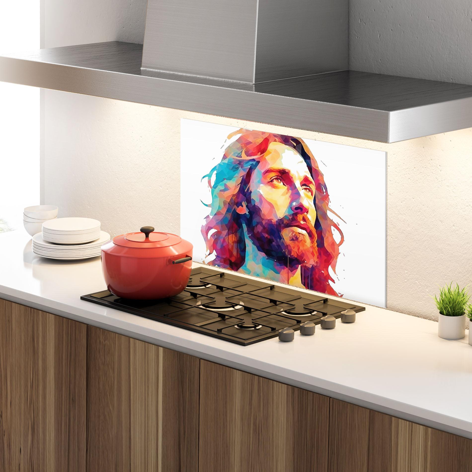 Panou Sticla Bucatarie Colorful Jesus mockup 4