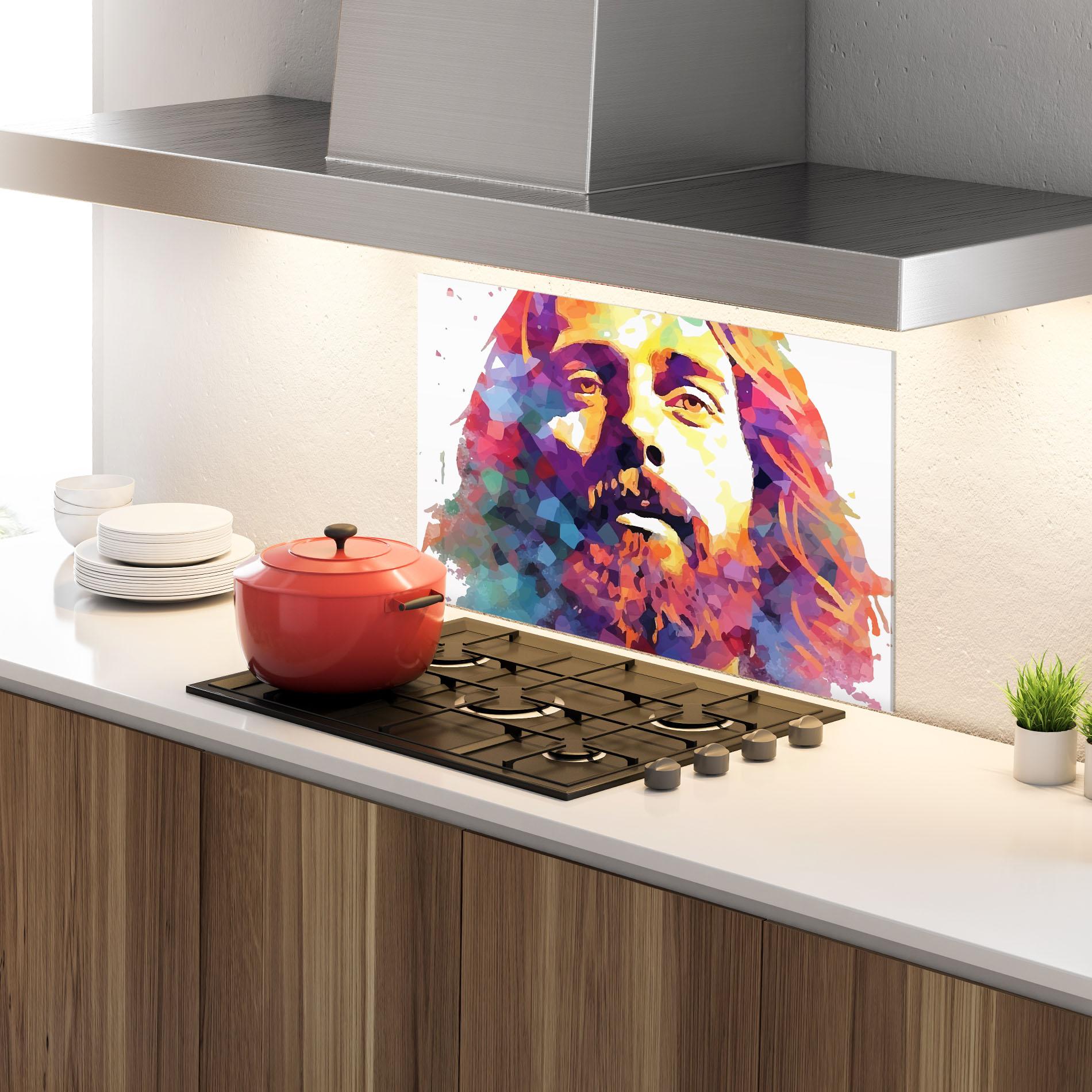Panou Sticla Bucatarie Colorful Light Jesus mockup 4