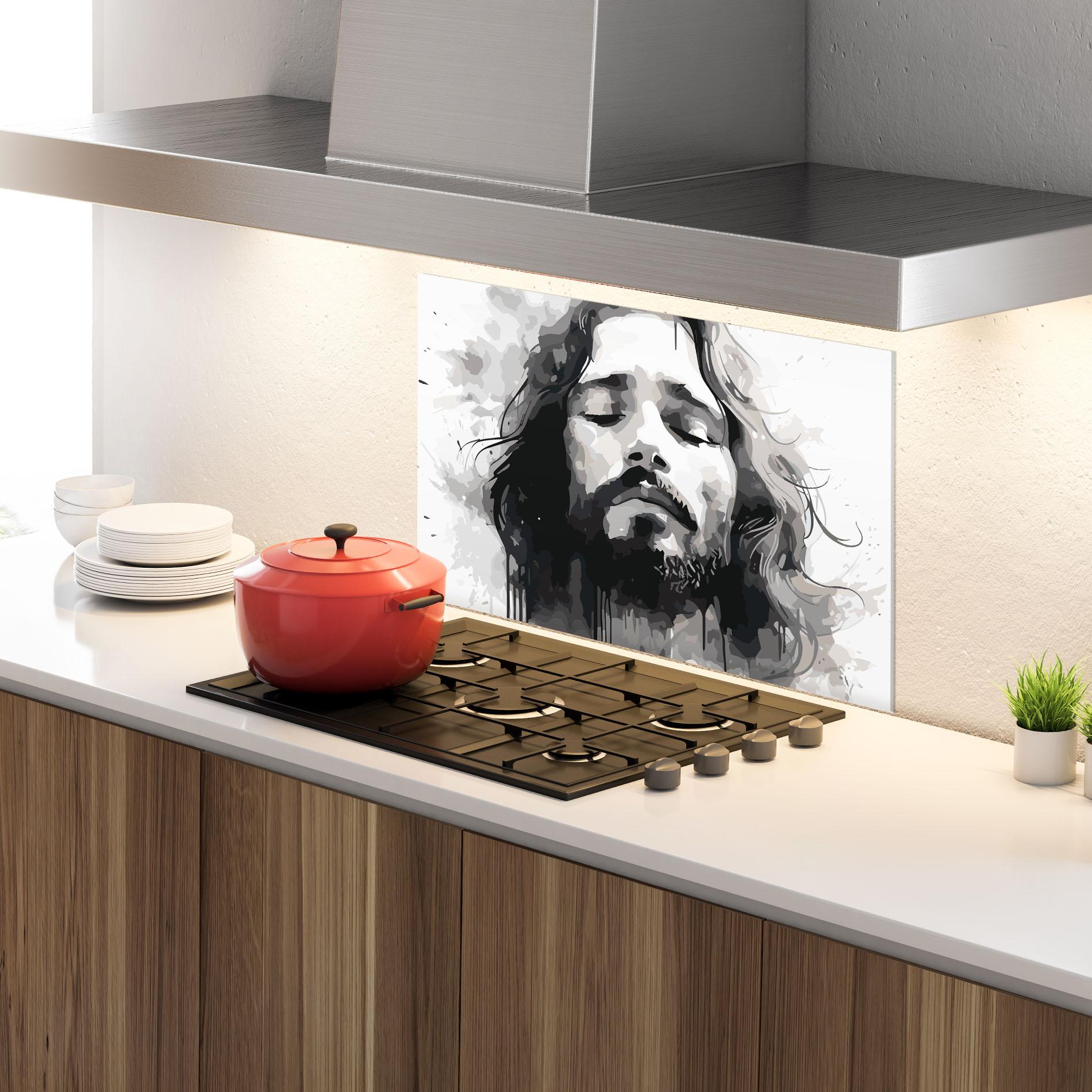 Panou Sticla Bucatarie Jesus Ink Art mockup 4