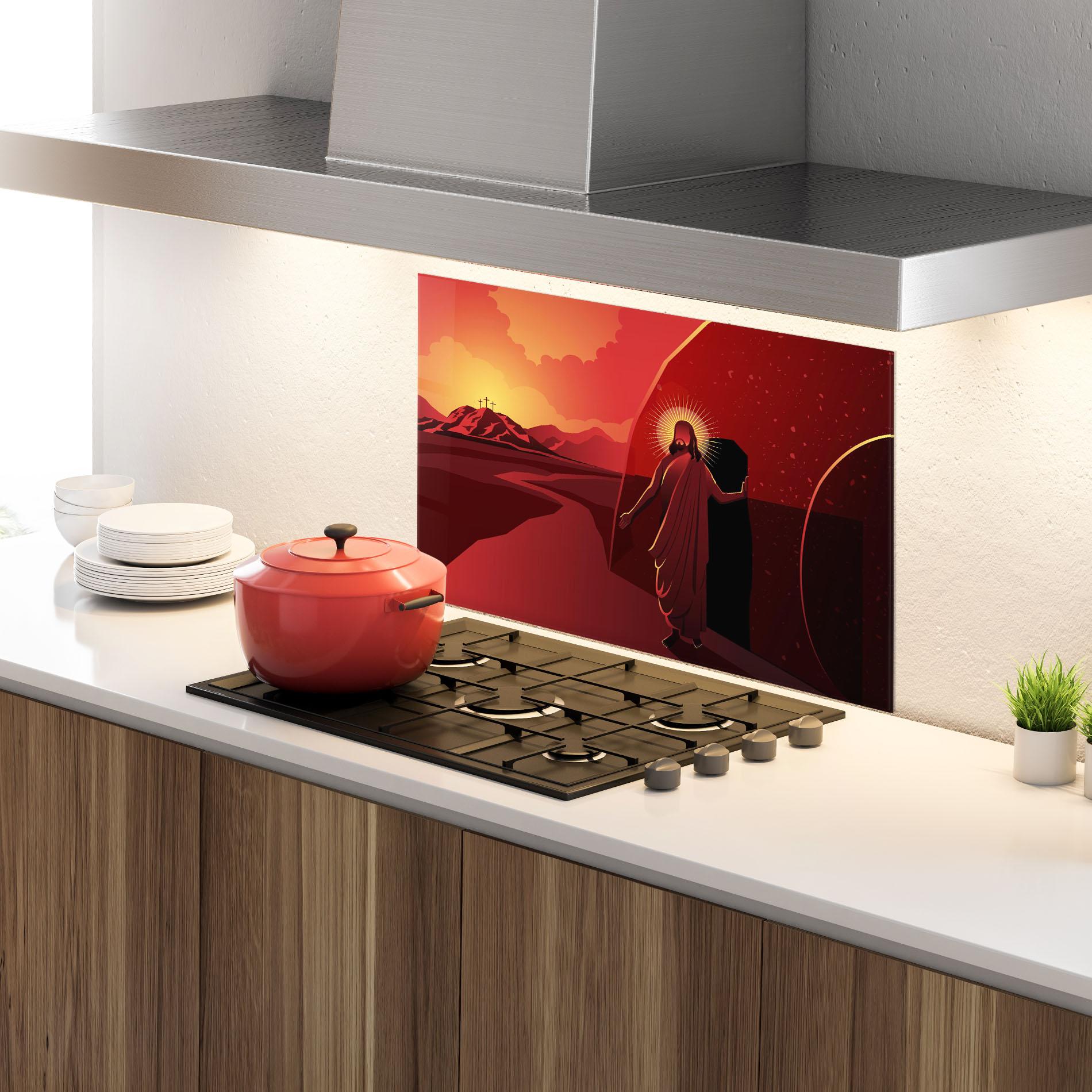 Panou Sticla Bucatarie Jesus Rises mockup 4