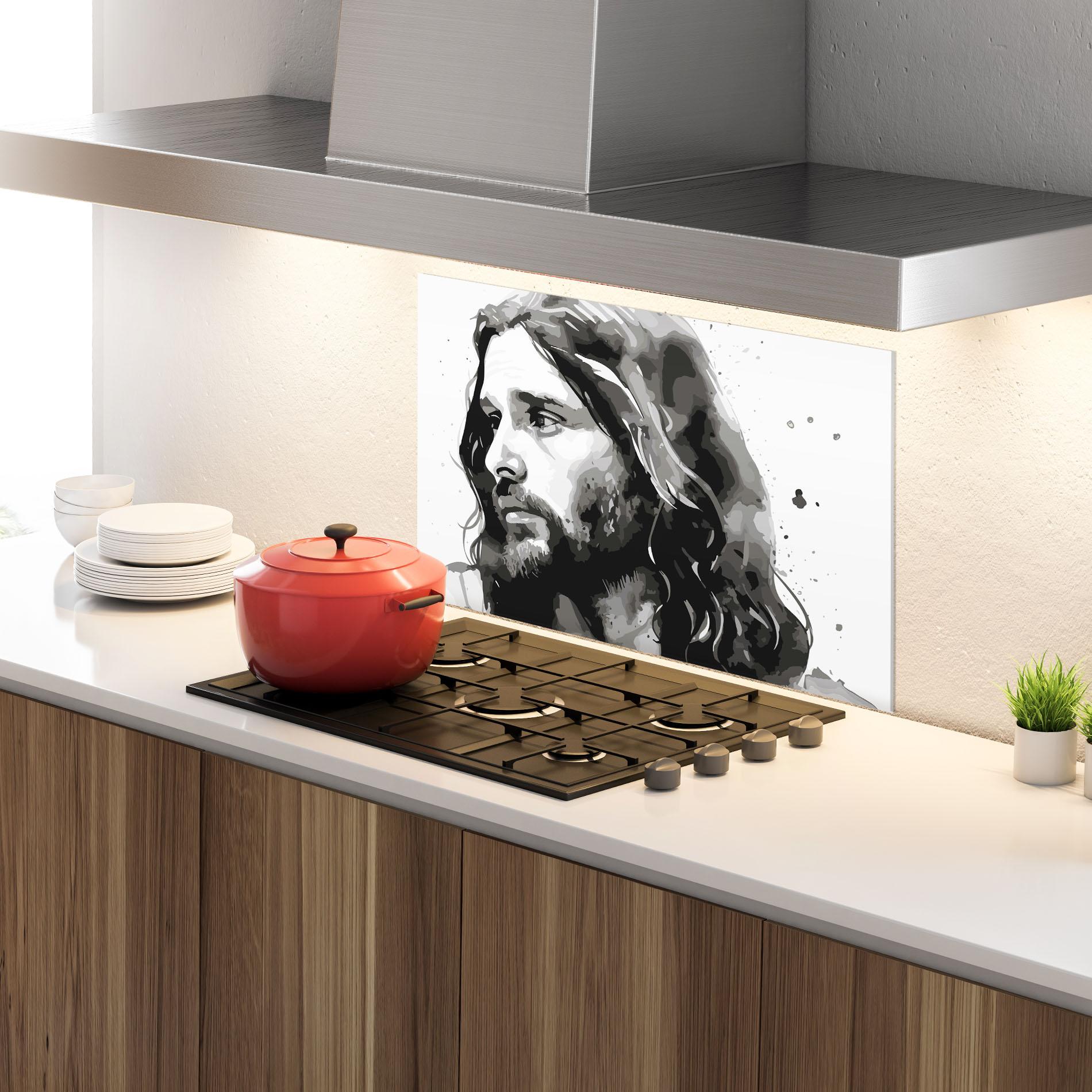 Panou Sticla Bucatarie Jesus Watercolor mockup 4