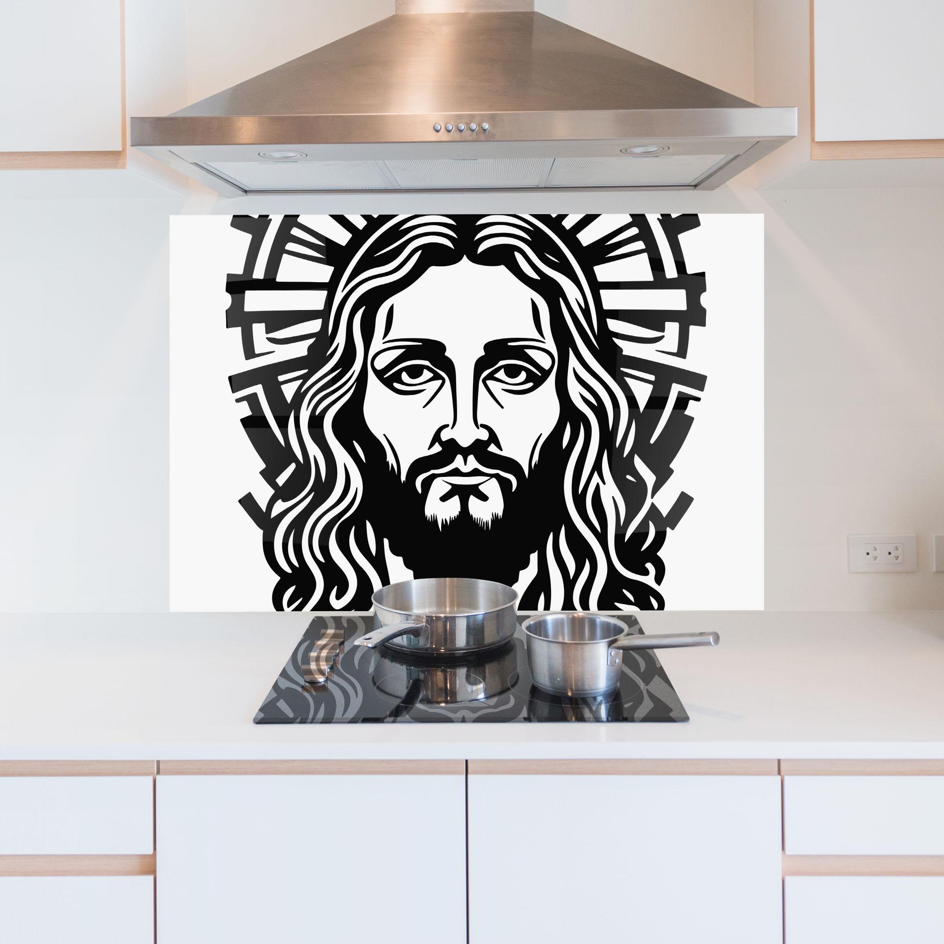 Panou Sticla Bucatarie Black Line Jesus mockup 5