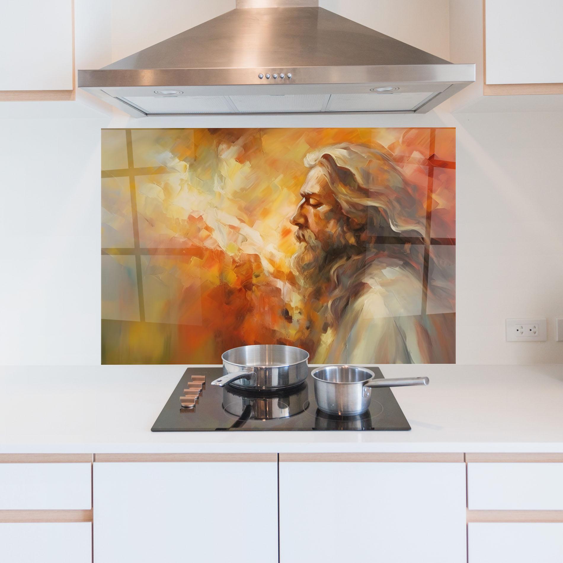 Panou Sticla Bucatarie Christ Oil Painting mockup 5