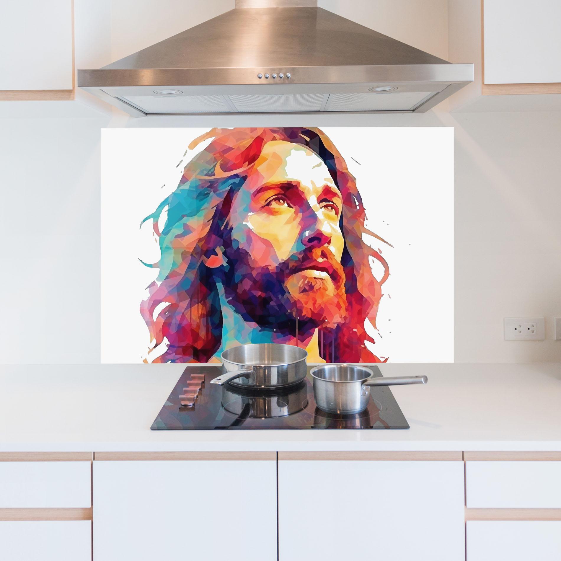 Panou Sticla Bucatarie Colorful Jesus mockup 5
