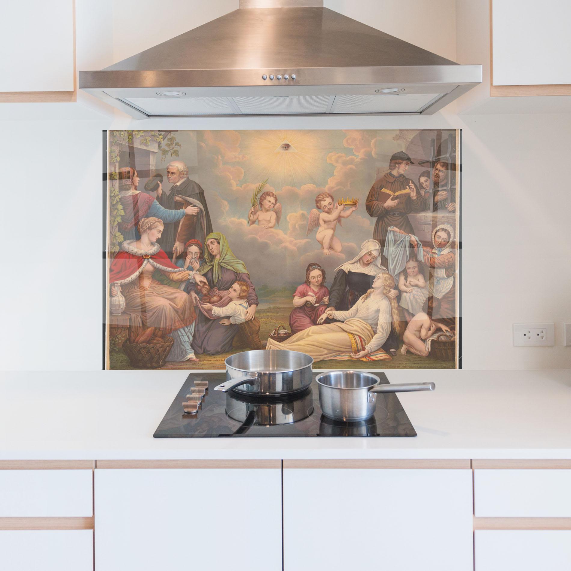 Panou Sticla Bucatarie Jesus Old Painting mockup 5