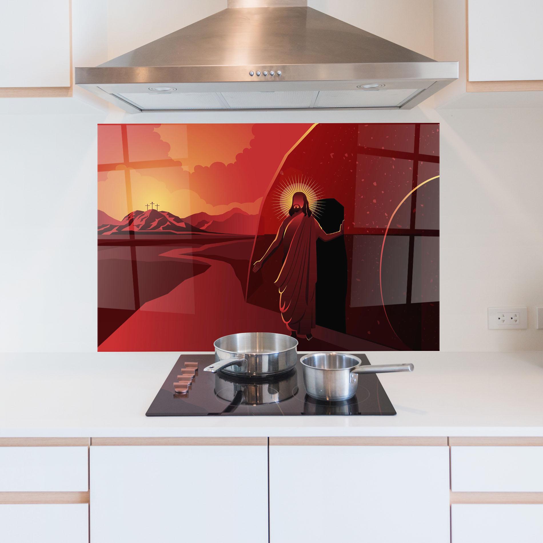 Panou Sticla Bucatarie Jesus Rises mockup 5