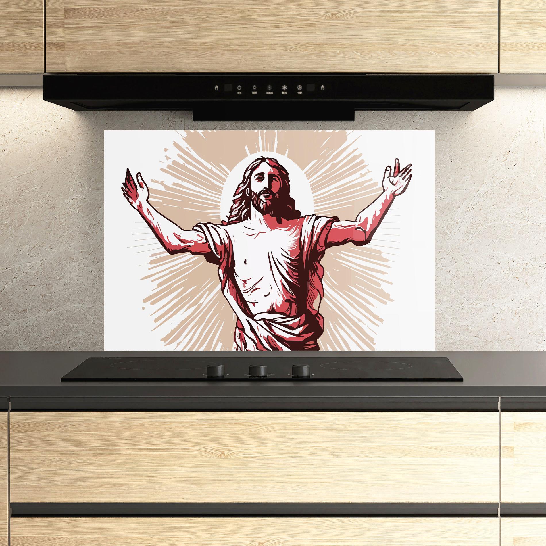 Panou Sticla Bucatarie Artistic Jesus mockup 3