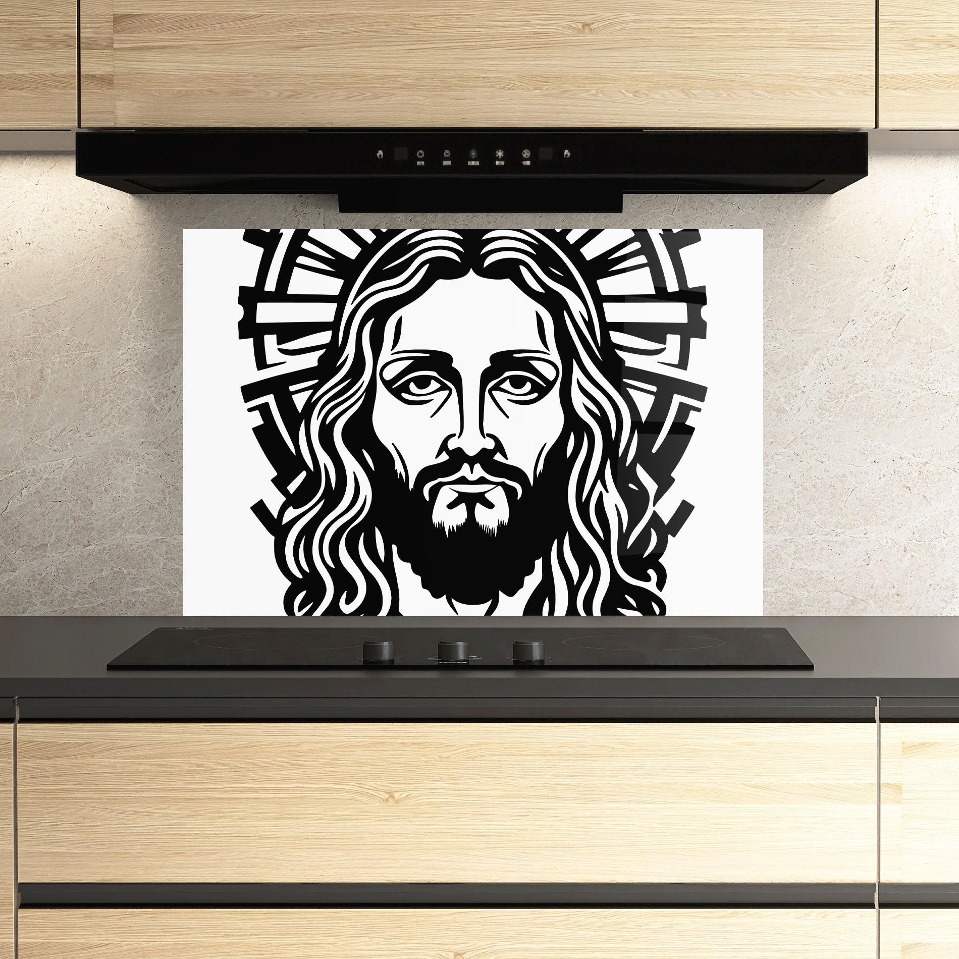 Panou Sticla Bucatarie Black Line Jesus mockup 3
