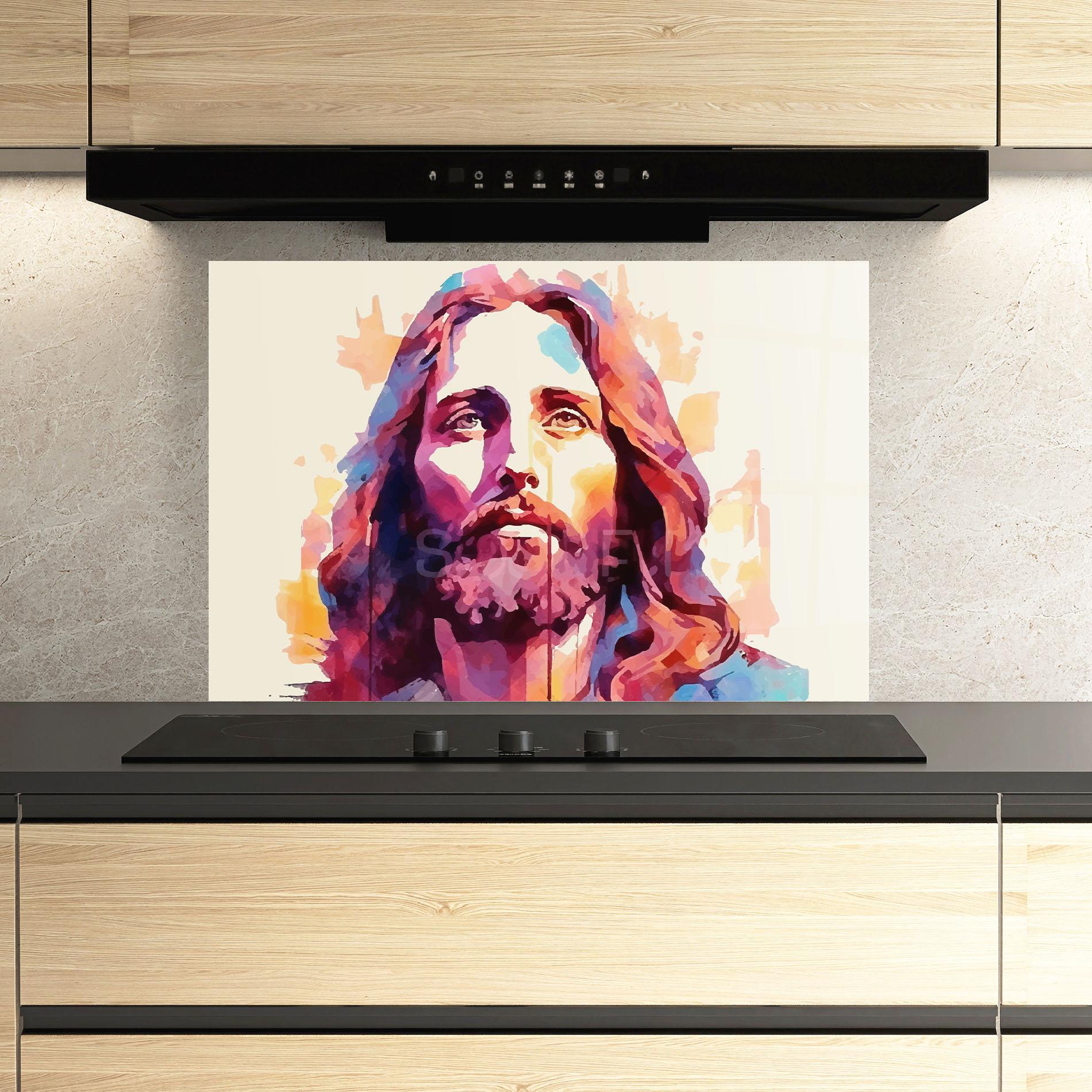 Panou Sticla Bucatarie Color Jesus mockup 3