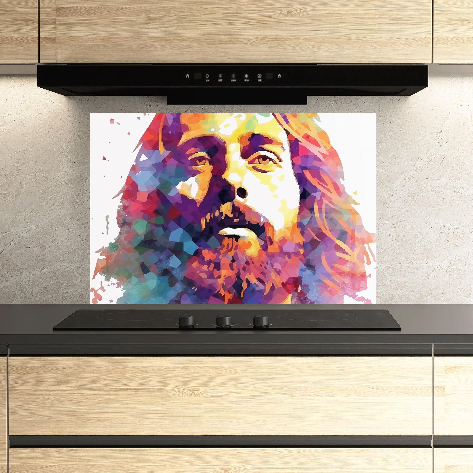 Panou Sticla Bucatarie Colorful Light Jesus mockup 3