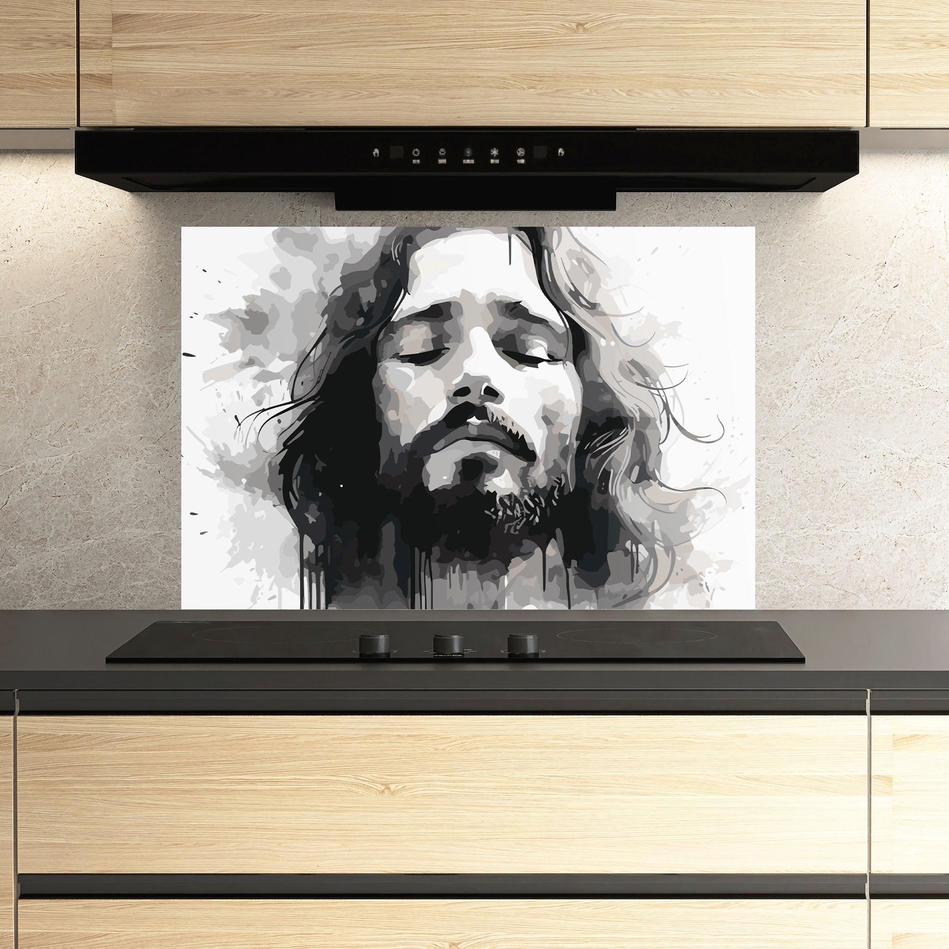 Panou Sticla Bucatarie Jesus Ink Art mockup 3