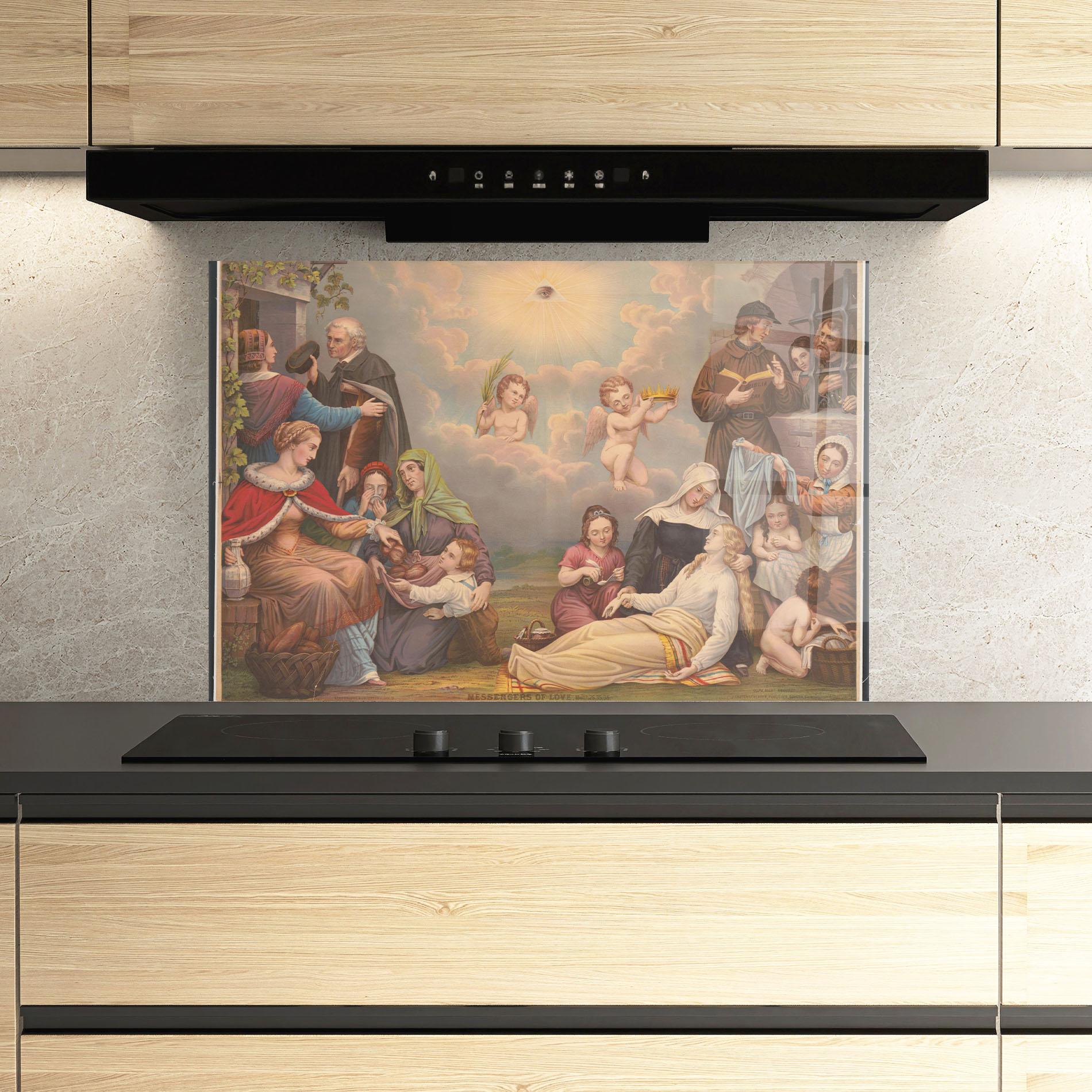 Panou Sticla Bucatarie Jesus Old Painting mockup 3