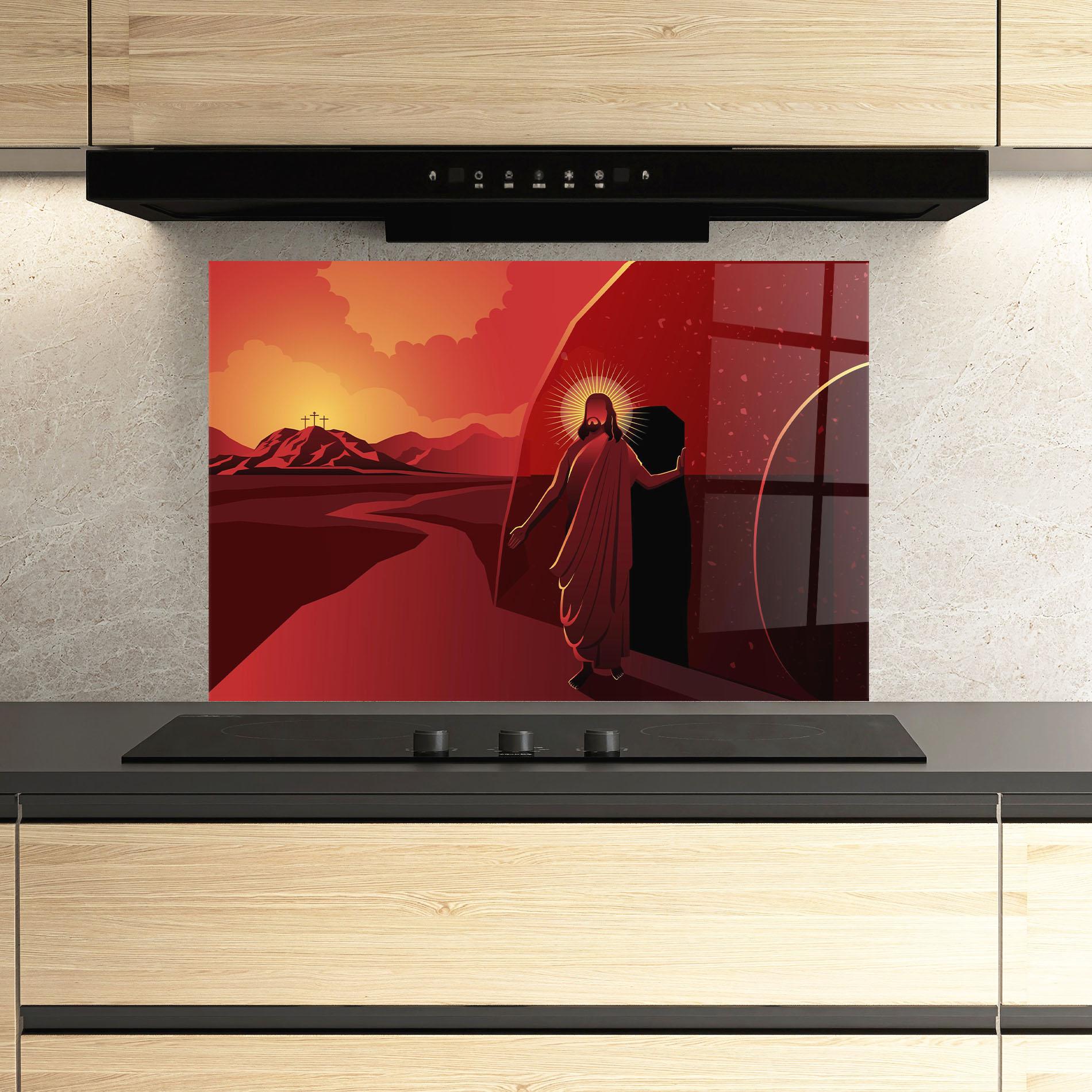 Panou Sticla Bucatarie Jesus Rises mockup 3