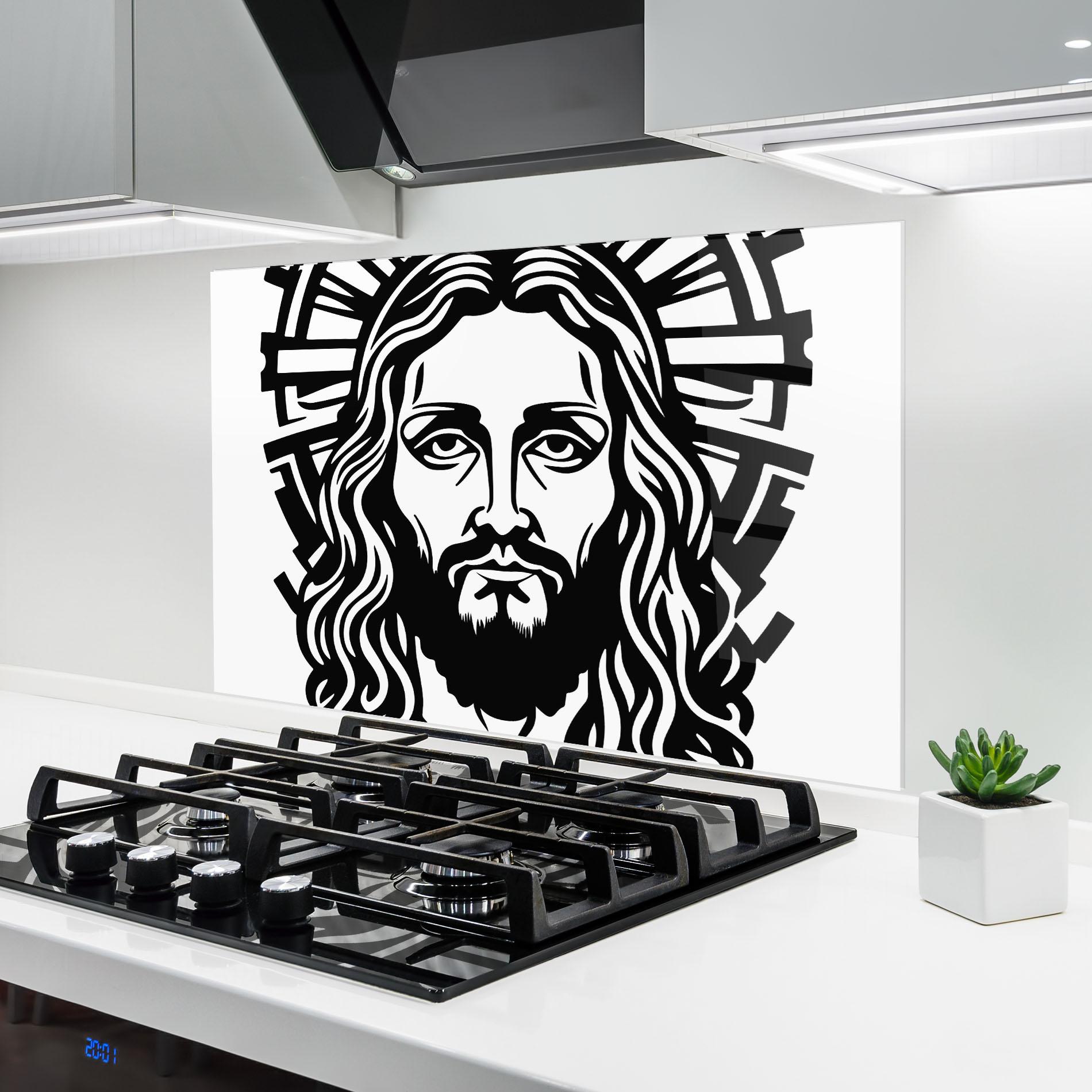 Panou Sticla Bucatarie Black Line Jesus mockup 6