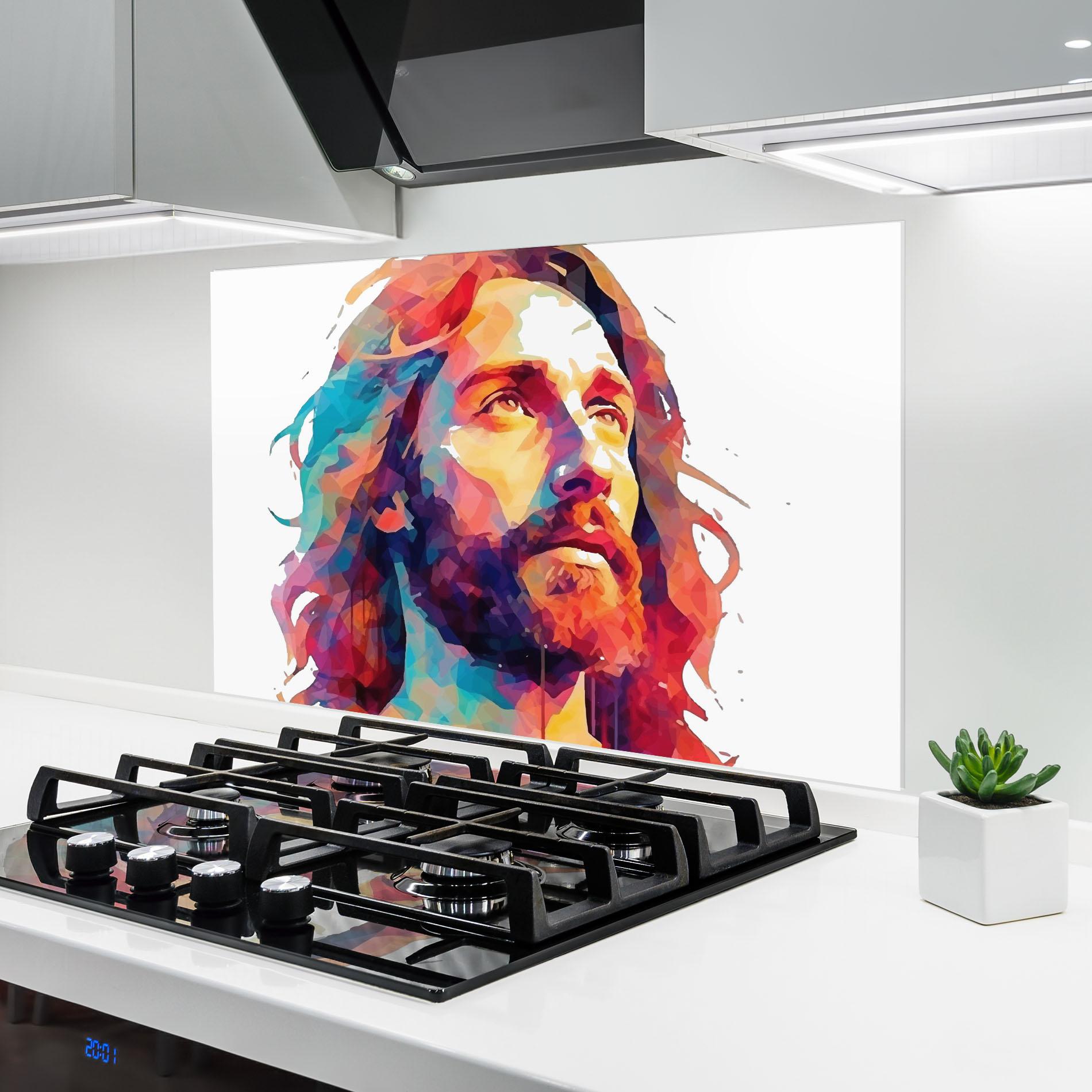 Panou Sticla Bucatarie Colorful Jesus mockup 6