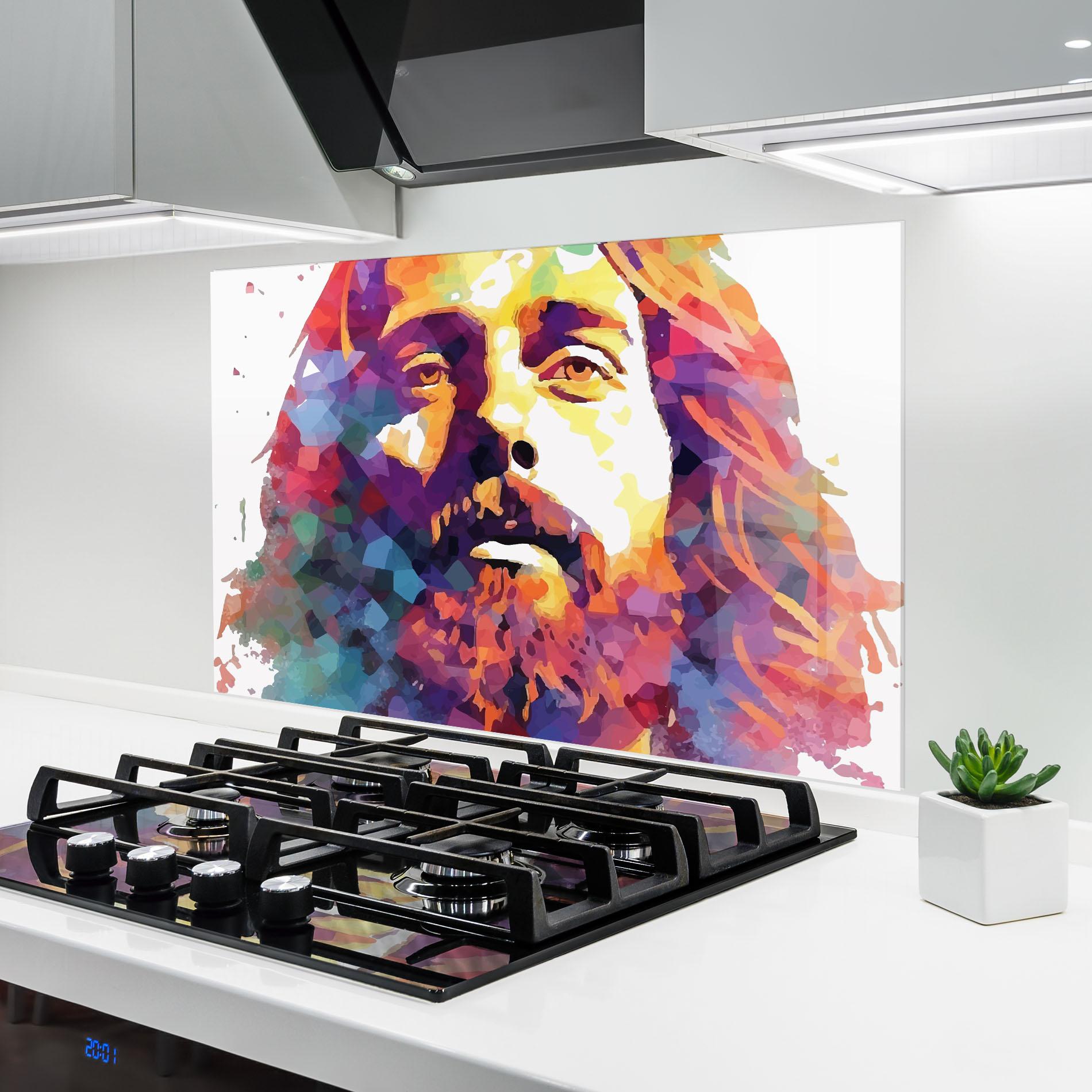 Panou Sticla Bucatarie Colorful Light Jesus mockup 6