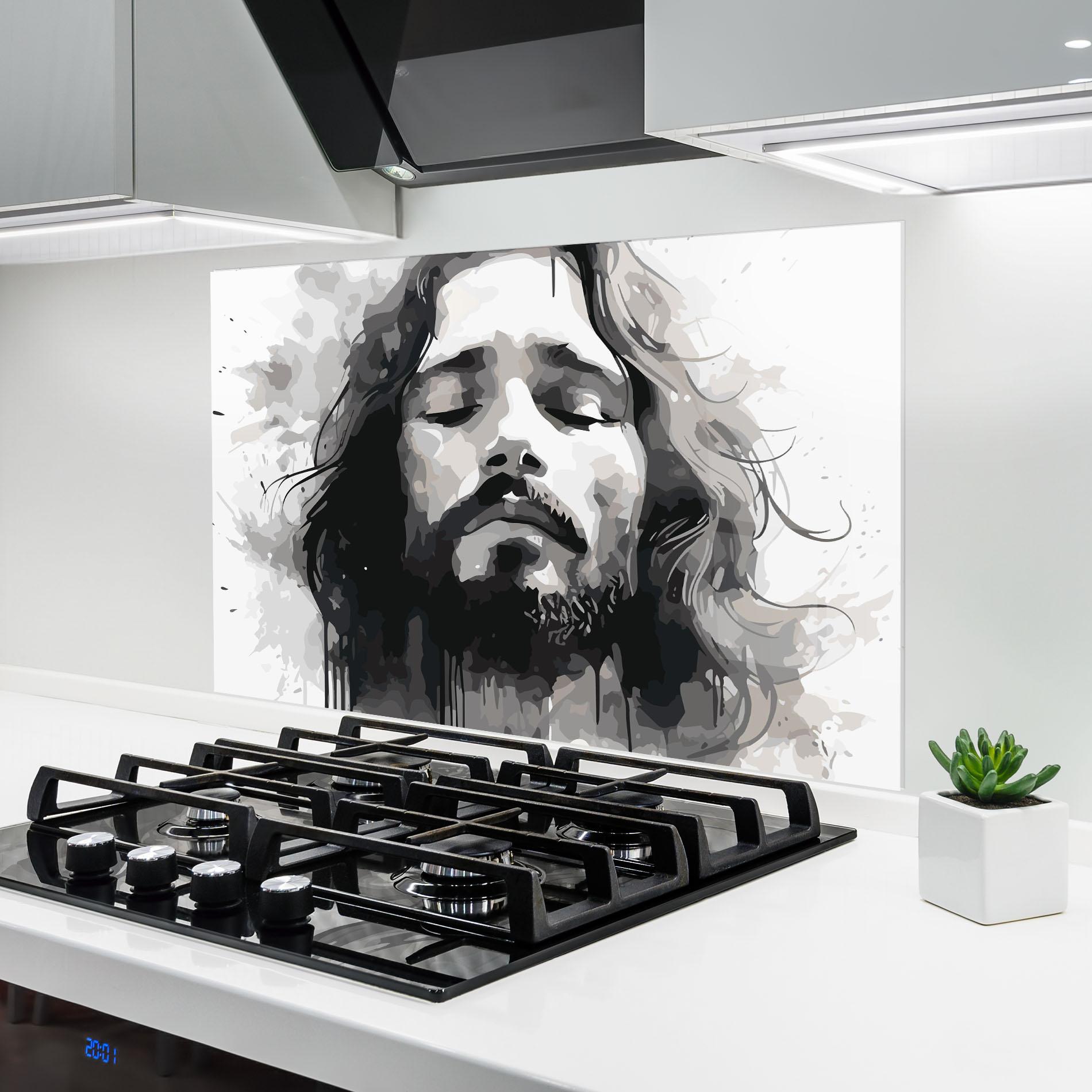 Panou Sticla Bucatarie Jesus Ink Art mockup 6