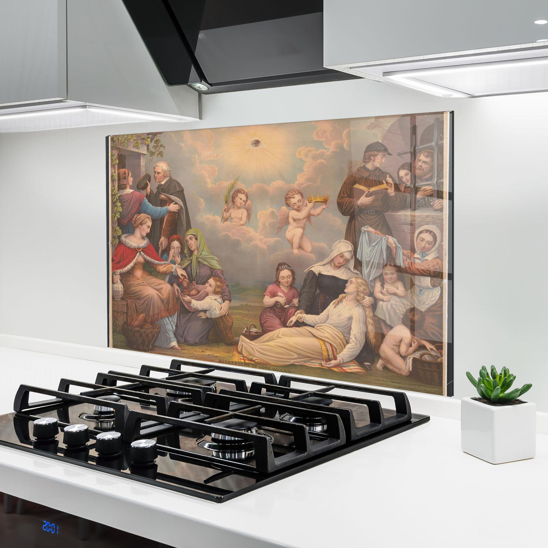 Panou Sticla Bucatarie Jesus Old Painting mockup 6