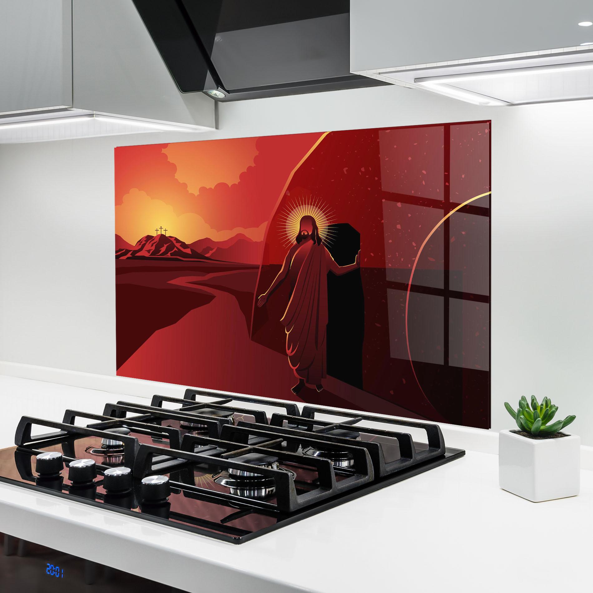 Panou Sticla Bucatarie Jesus Rises mockup 6