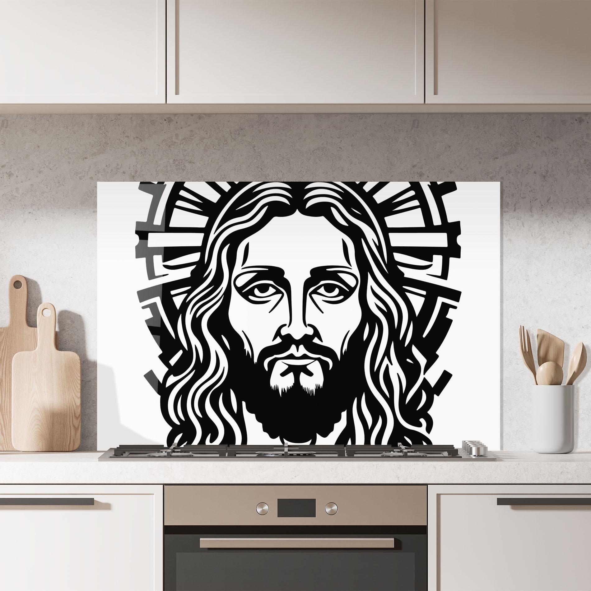 Panou Sticla Bucatarie Black Line Jesus mockup 7