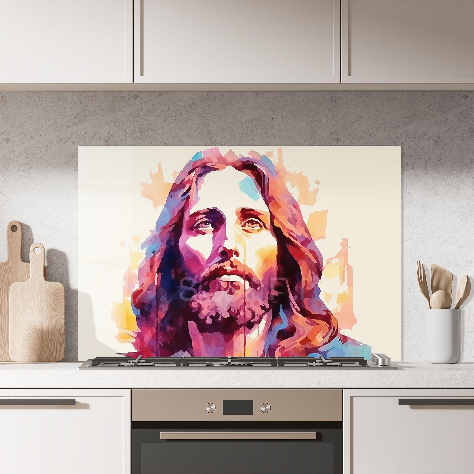 Panou Sticla Bucatarie Color Jesus mockup 7