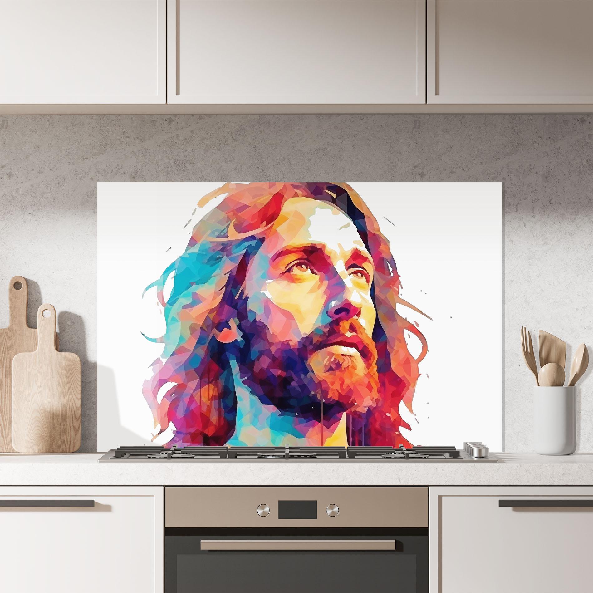 Panou Sticla Bucatarie Colorful Jesus mockup 7