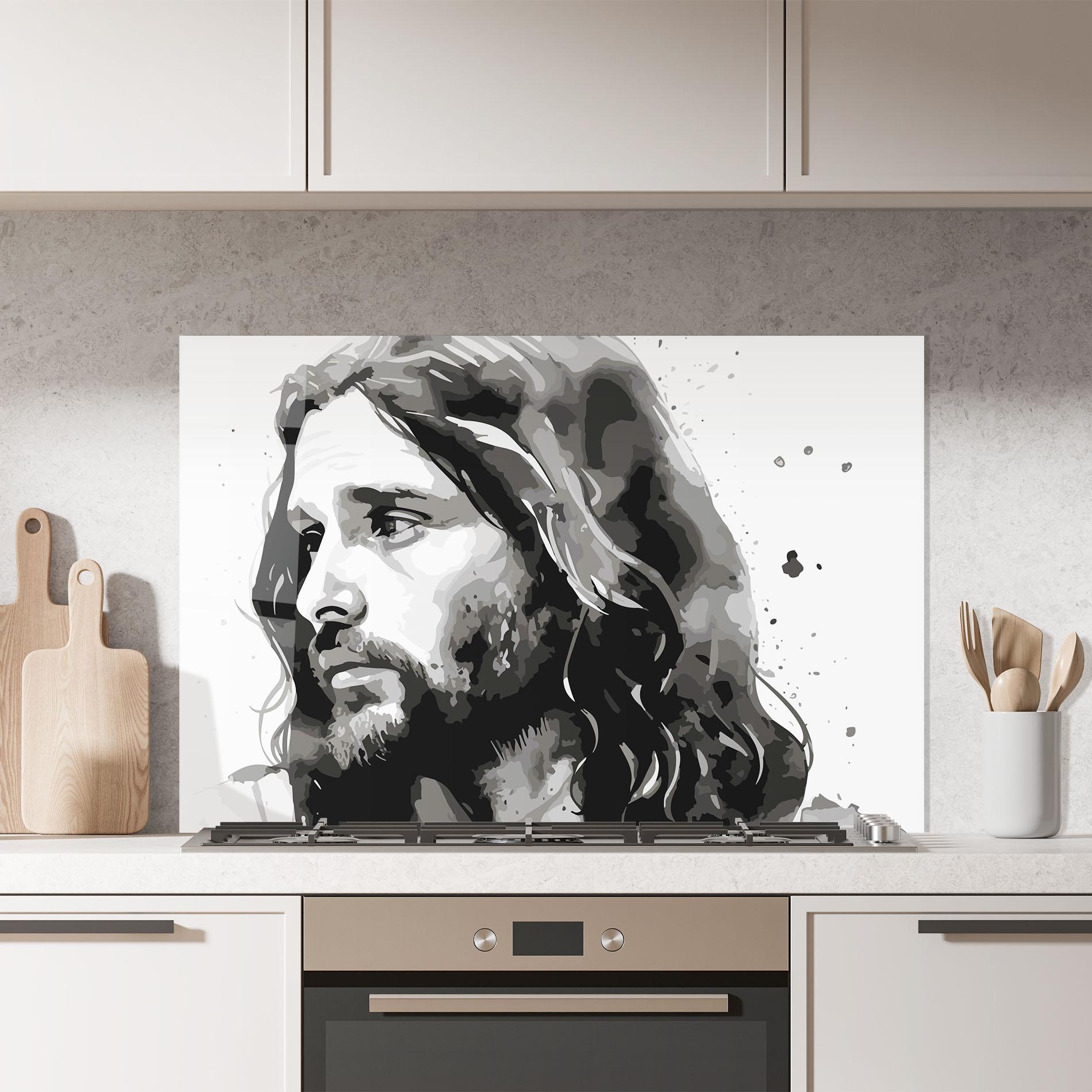 Panou Sticla Bucatarie Jesus Watercolor mockup 7