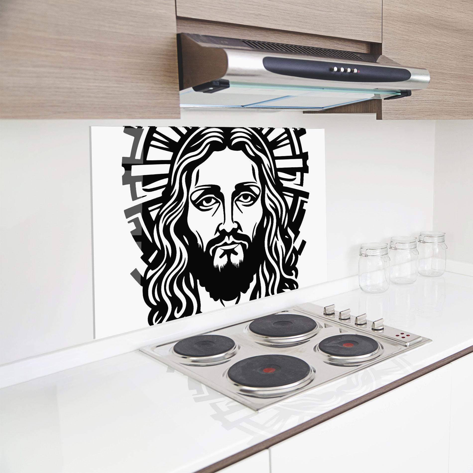 Panou Sticla Bucatarie Black Line Jesus mockup 8