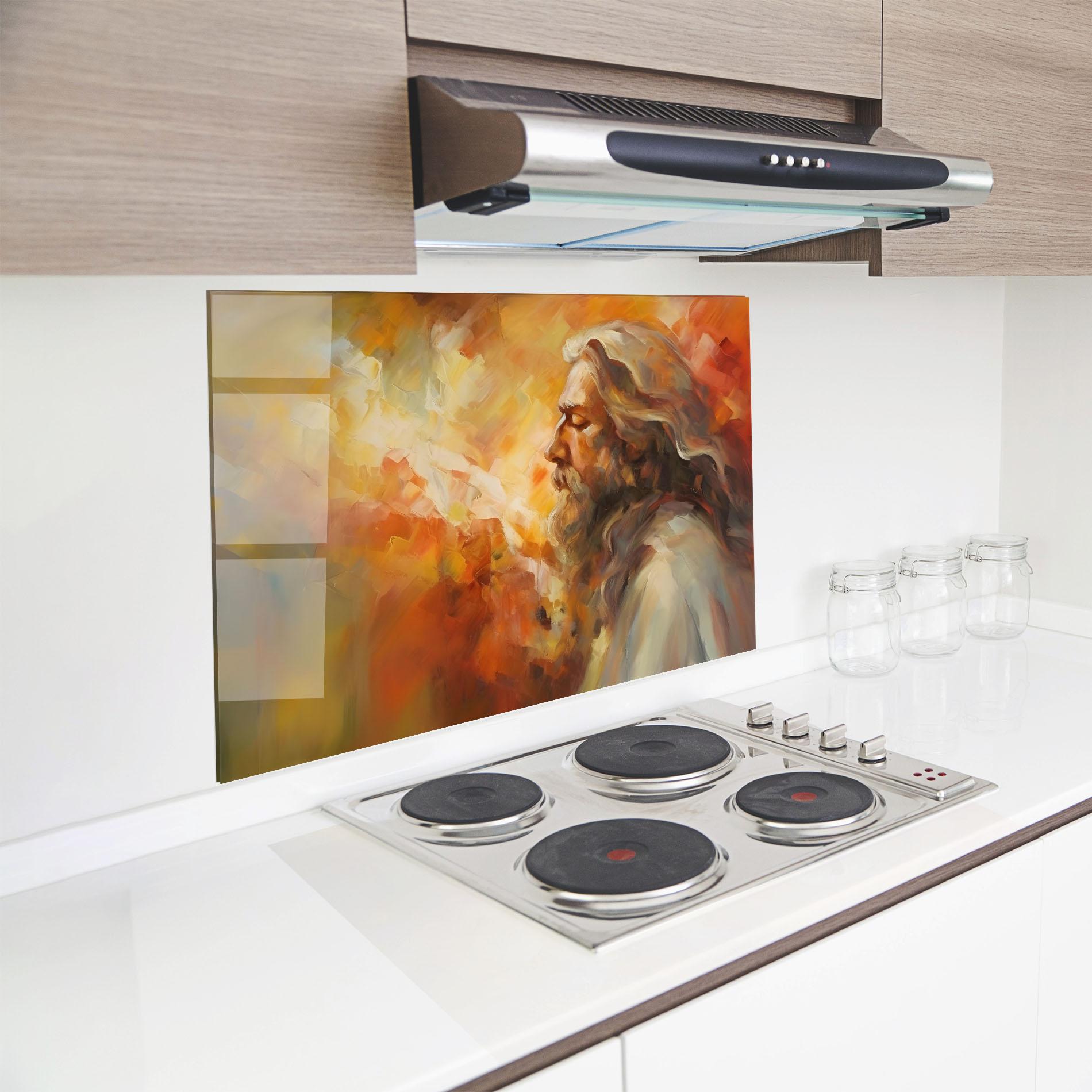 Panou Sticla Bucatarie Christ Oil Painting mockup 8