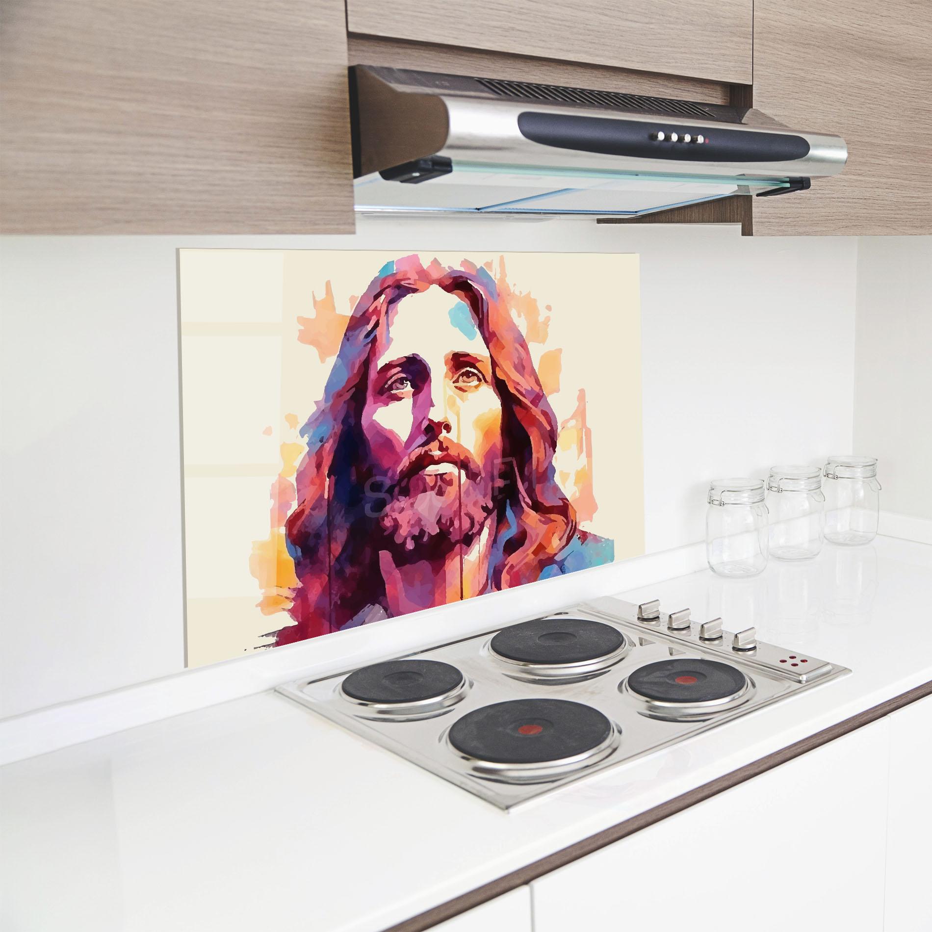 Panou Sticla Bucatarie Color Jesus mockup 8