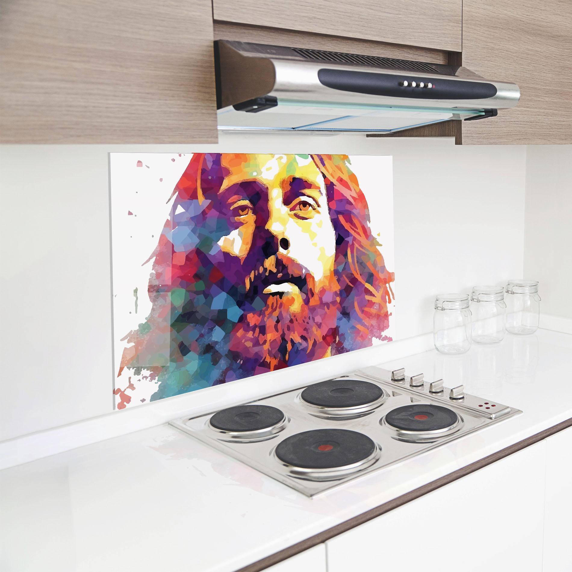 Panou Sticla Bucatarie Colorful Light Jesus mockup 8