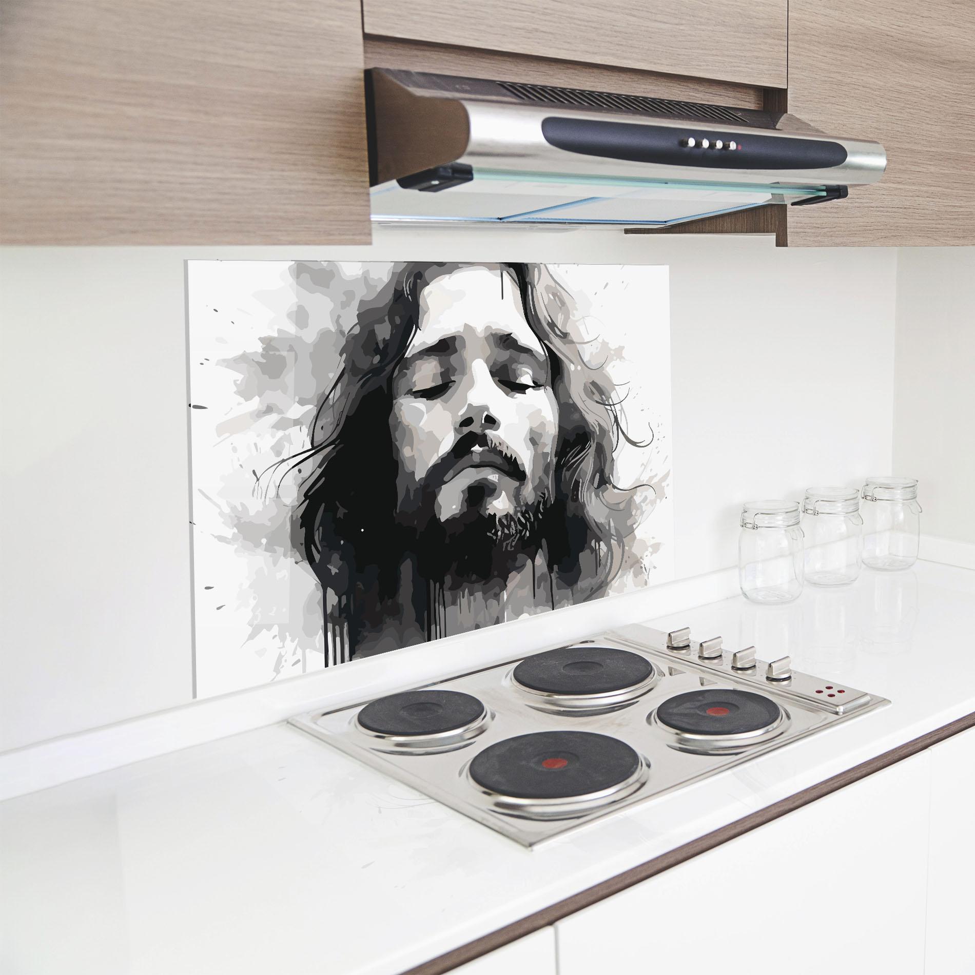 Panou Sticla Bucatarie Jesus Ink Art mockup 8