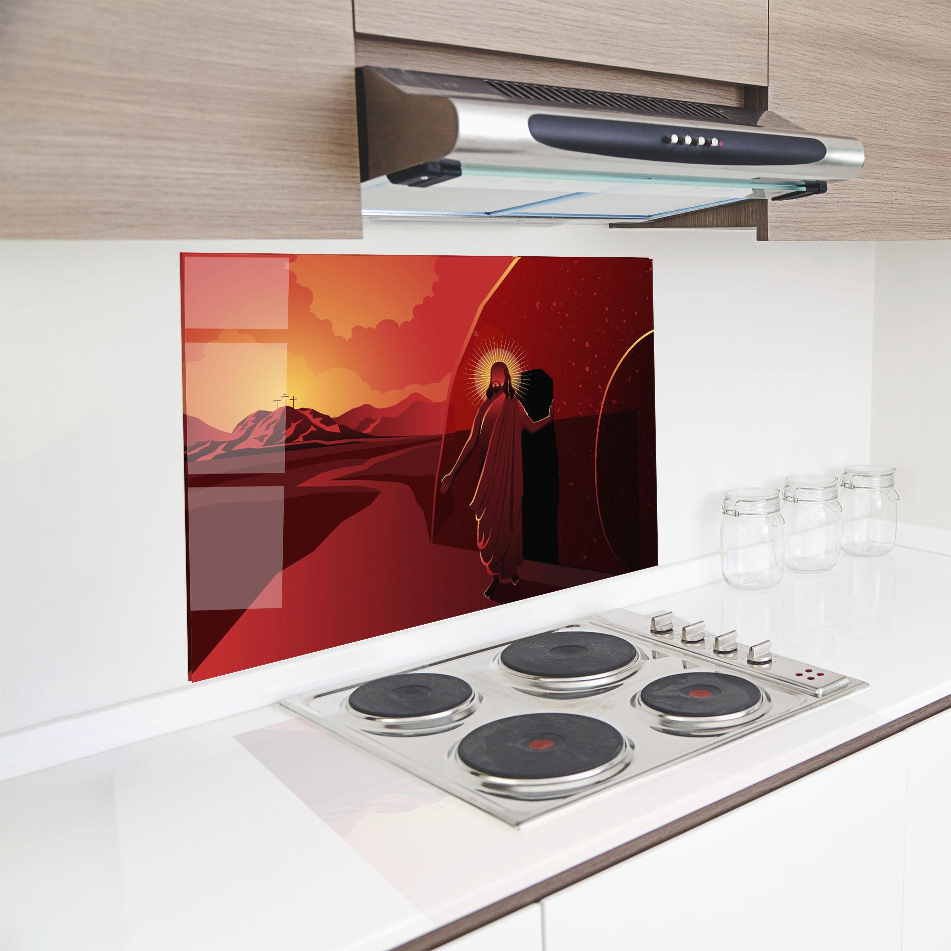 Panou Sticla Bucatarie Jesus Rises mockup 8