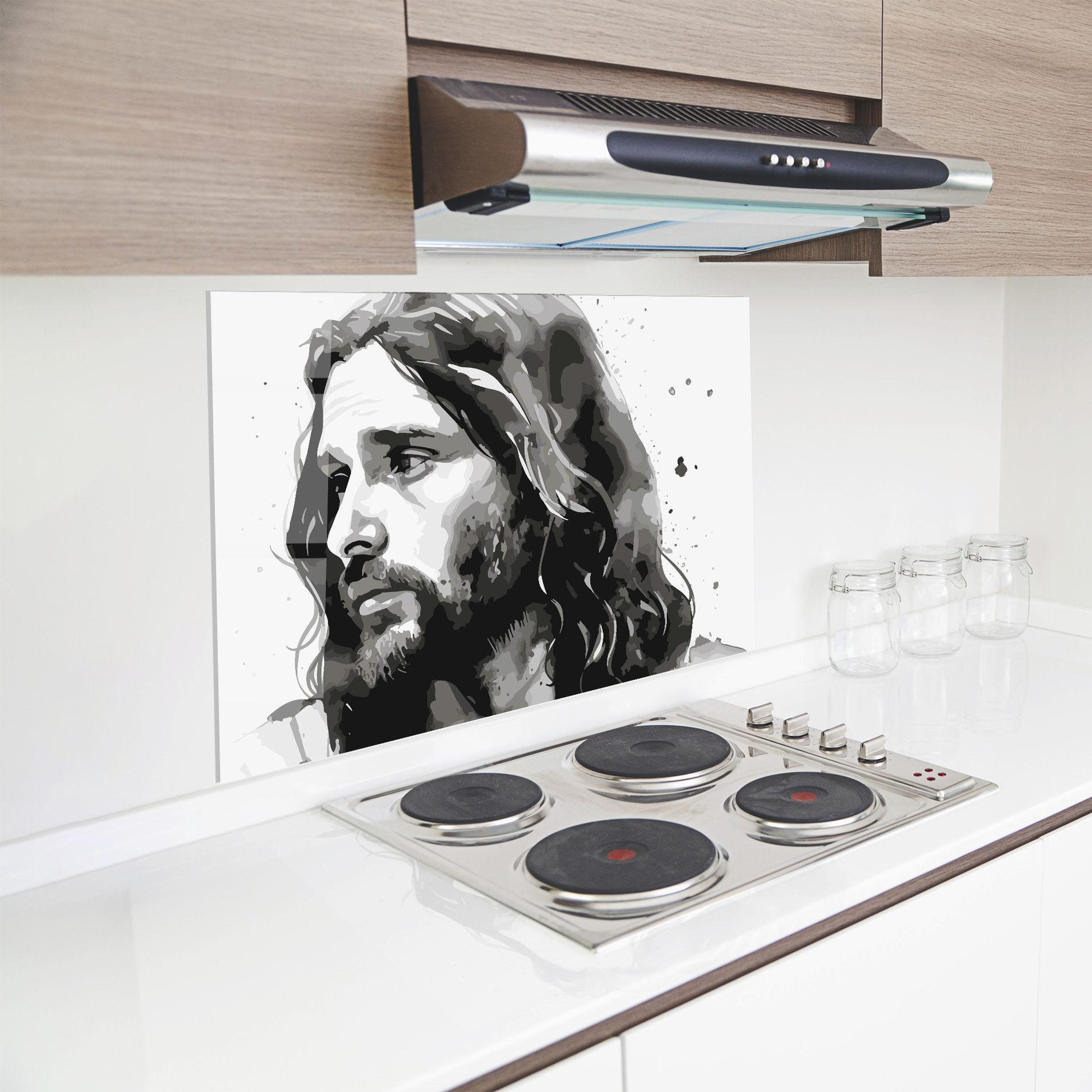 Panou Sticla Bucatarie Jesus Watercolor mockup 8