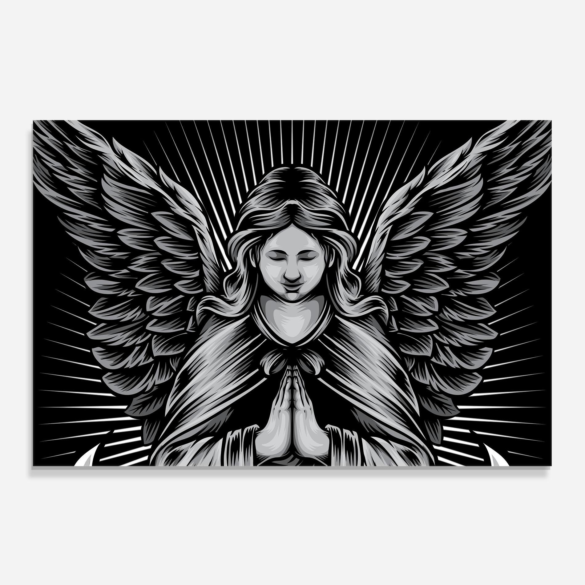 Panou Sticla Bucatarie Wings Pray mockup 0