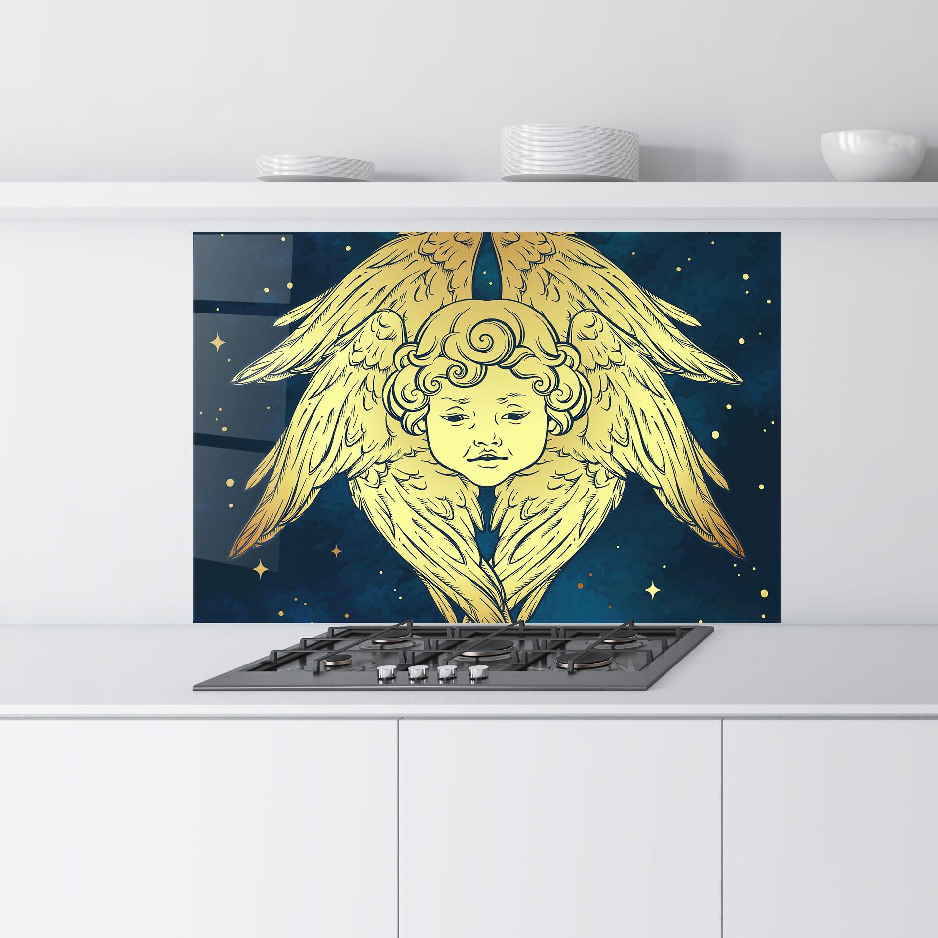Panou Sticla Bucatarie Gold Wings Angel mockup 9