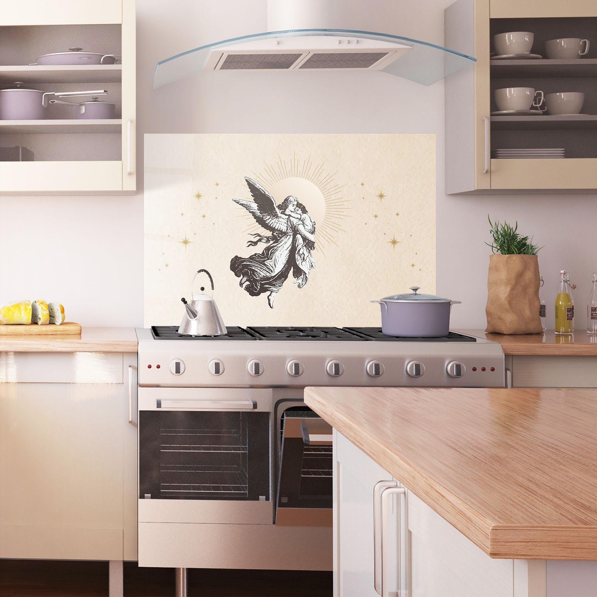 Panou Sticla Bucatarie Cream Angel Stars mockup 1