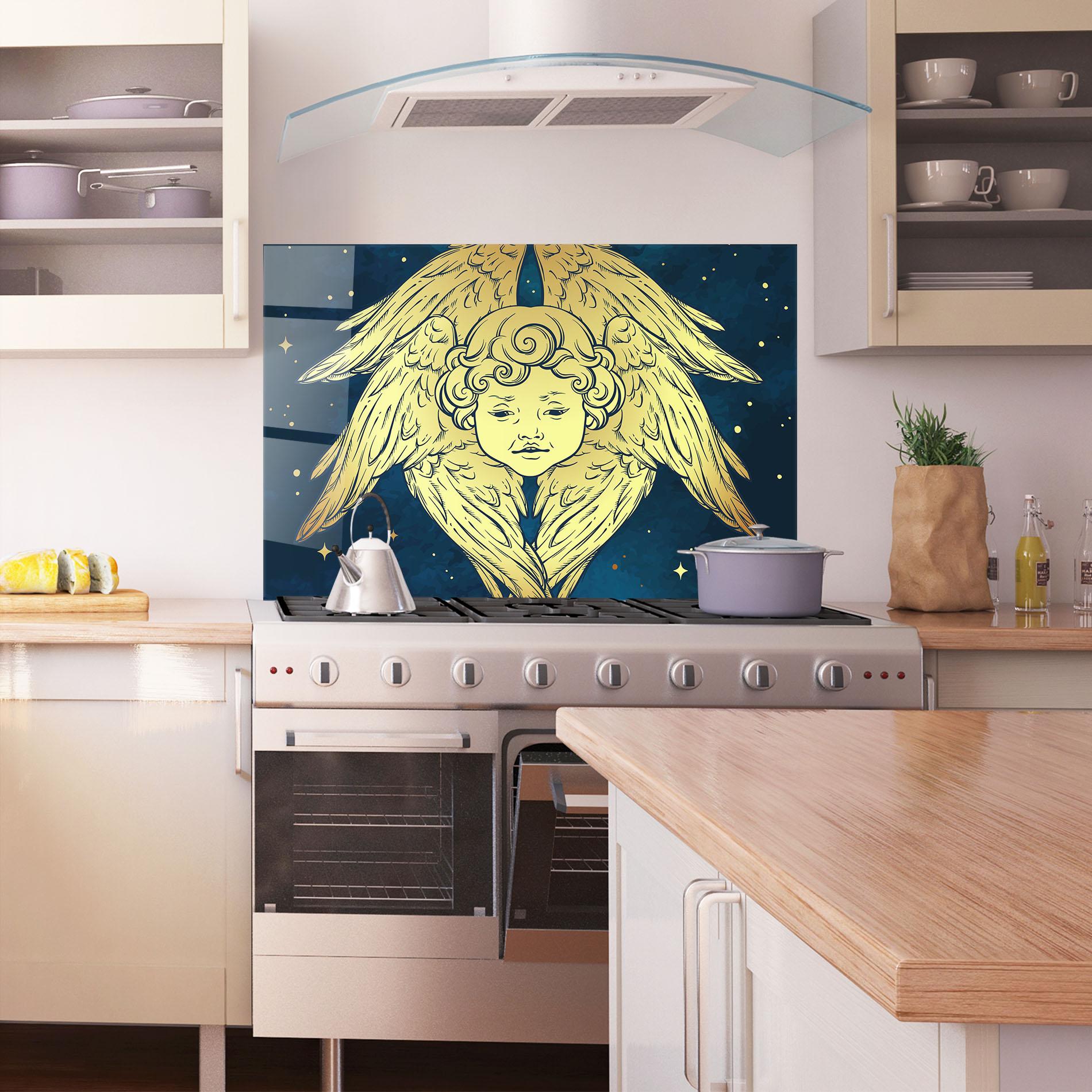 Panou Sticla Bucatarie Gold Wings Angel mockup 1