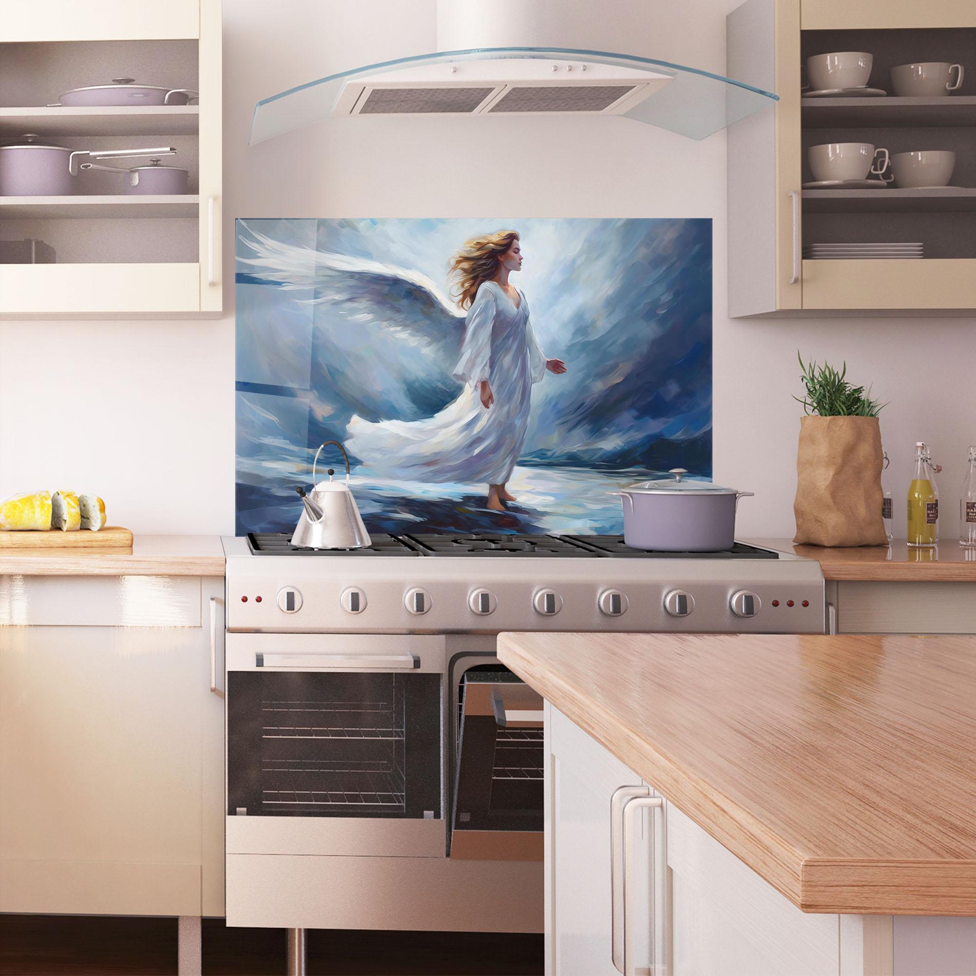 Panou Sticla Bucatarie Wind Angel Woman mockup 1