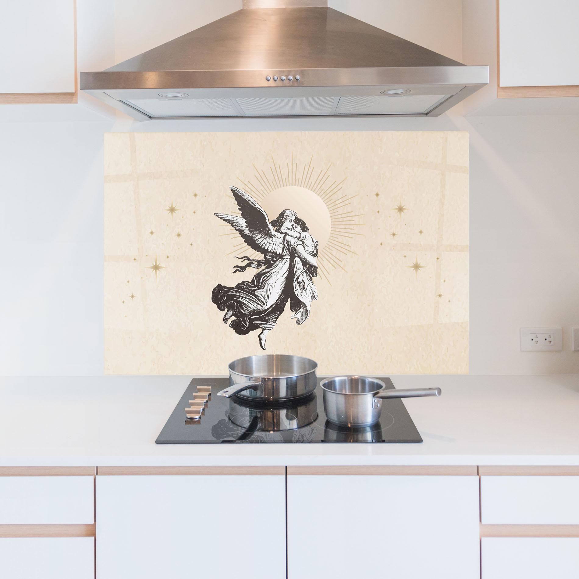 Panou Sticla Bucatarie Cream Angel Stars mockup 5