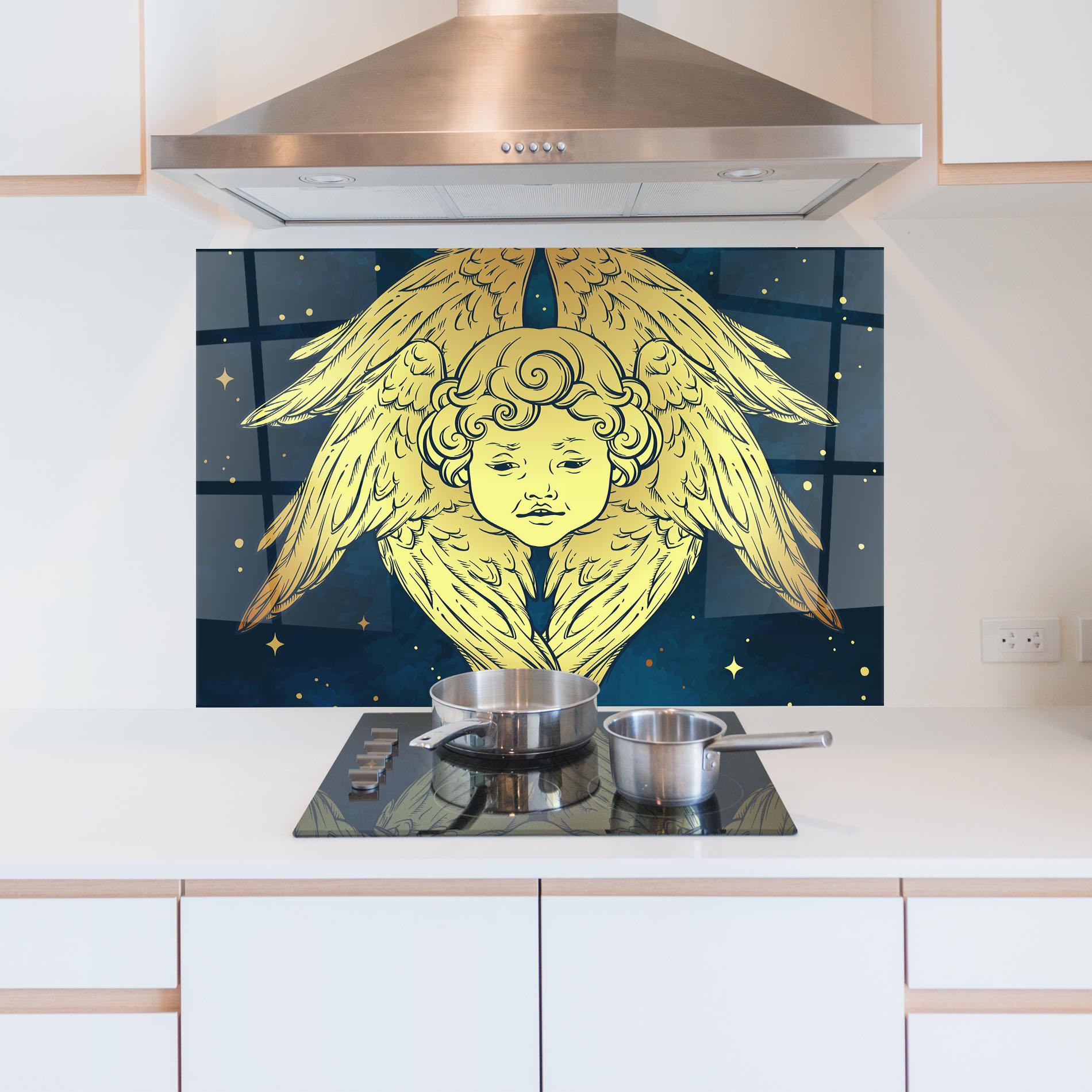 Panou Sticla Bucatarie Gold Wings Angel mockup 5