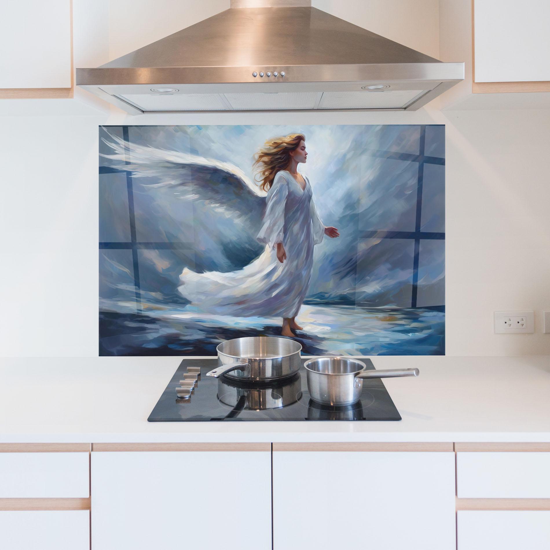 Panou Sticla Bucatarie Wind Angel Woman mockup 5